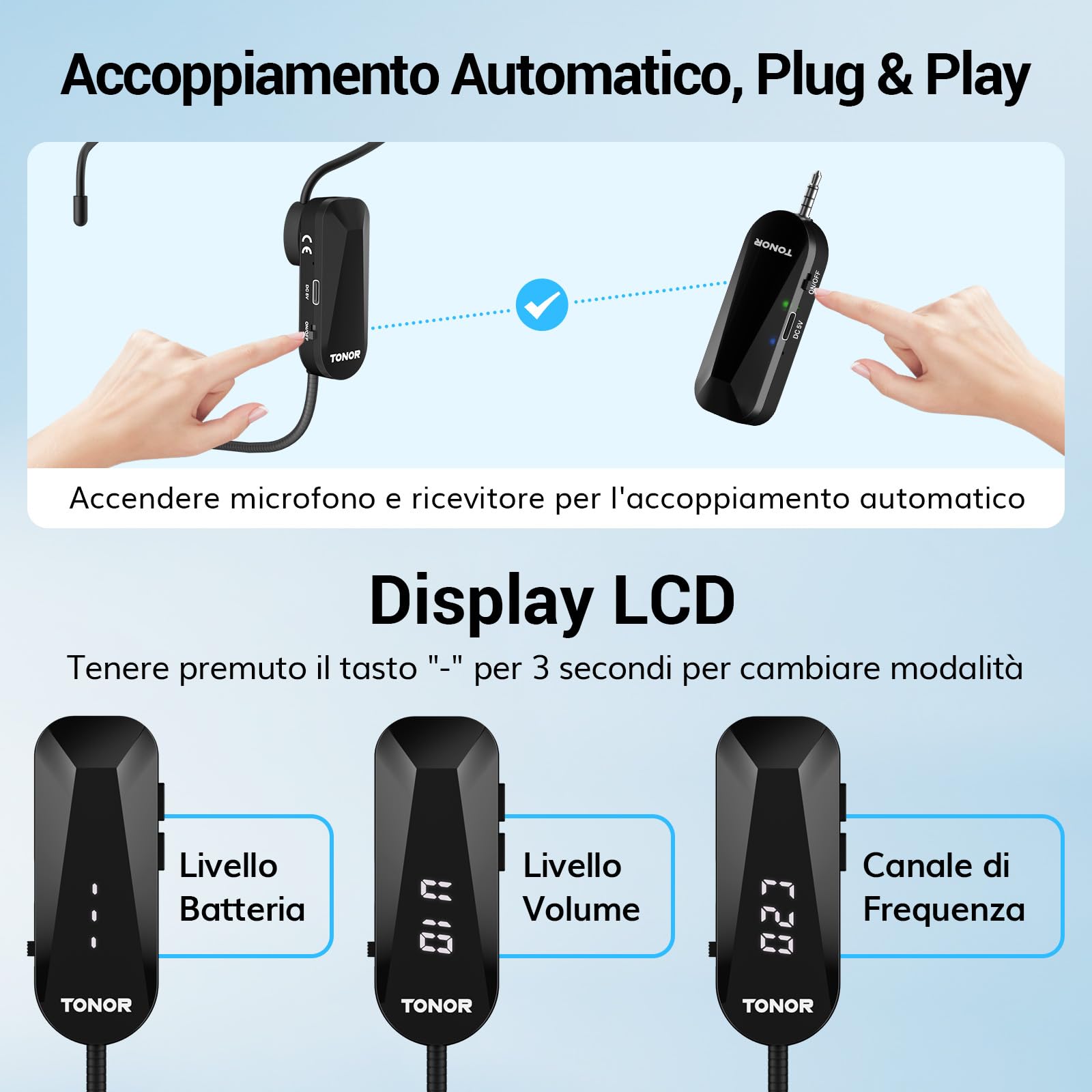 TONOR Microfono Wireless ad Archetto UHF, Ricaricabile Microfoni Senza Fili con 20 Canali, Archetto e Palmare 2-in-1, 6.5H Autonomia, per Amplificatore Vocale, Fitness, Insegnamento, Tour, Sistema PA