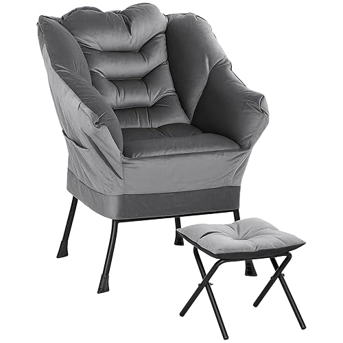 HOMCOM Modern Lazy Chair with Ottoman, Fabric Lounge Accent Chair,