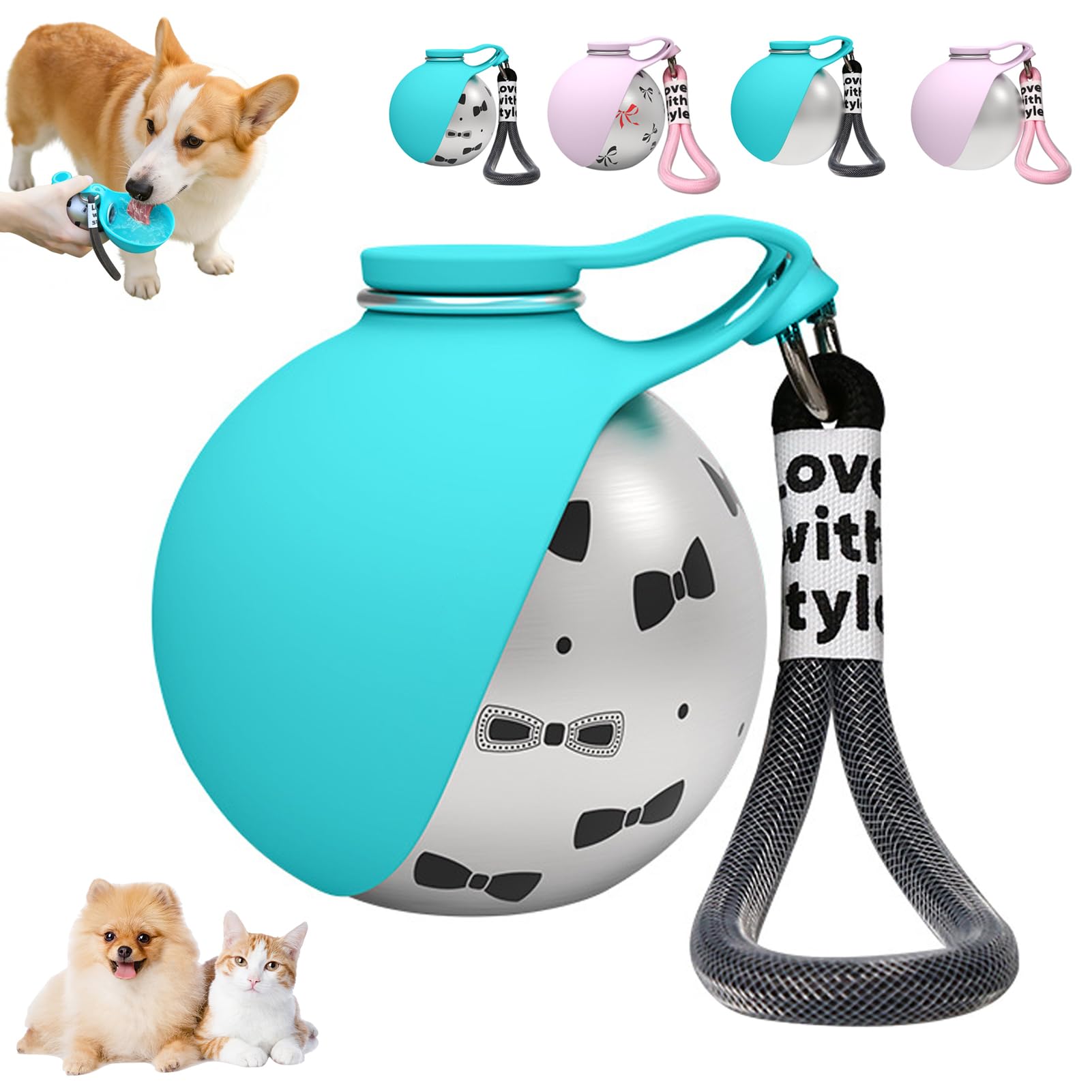 Botella para perros para viajes, 285 ml, de acero inoxidable, botella de agua con cuenco, para perros, portátil, de viaje, a prueba de fugas, botella compacta para perros para viajes (D) — view 11