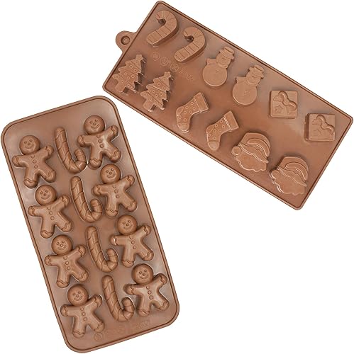 2 moldes de silicona para chocolate de Navidad, bandejas para hornear gelatina de caramelo para decoración de pasteles de fiesta de vacaciones,
