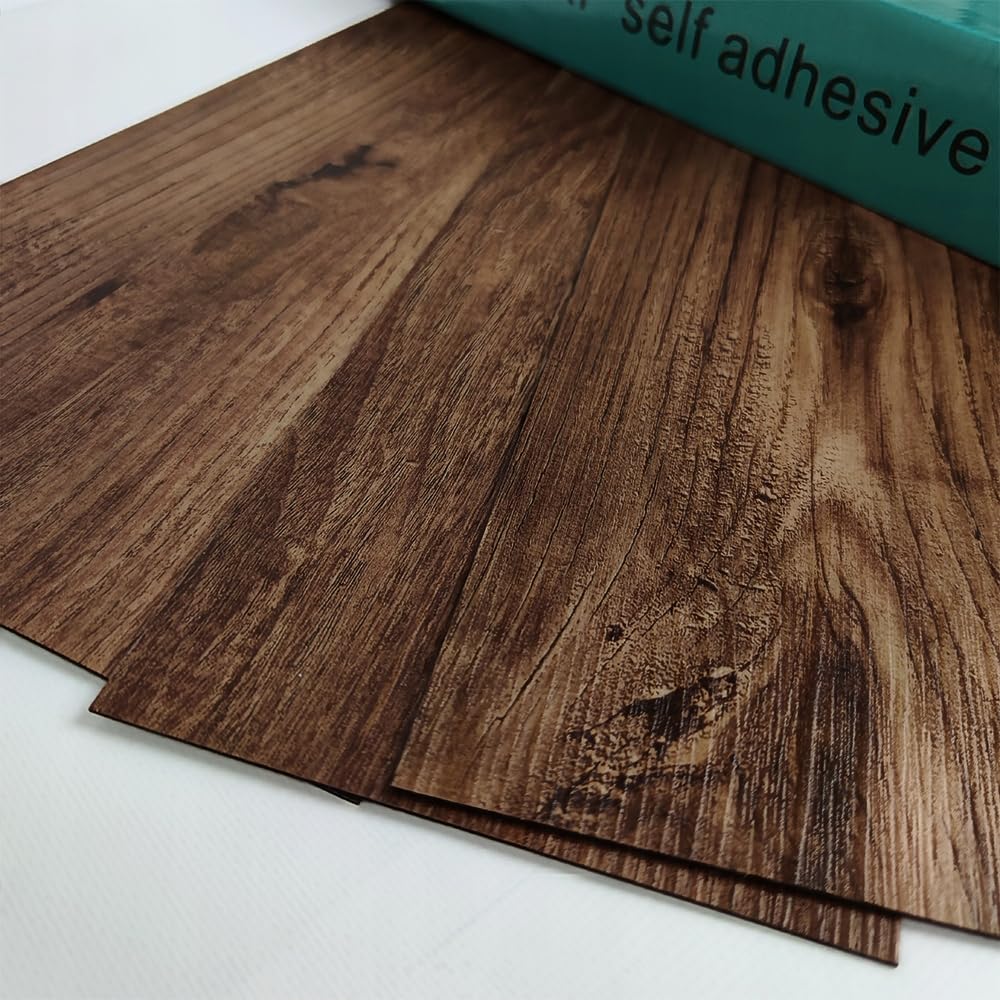 Peel & Stick Self Adhesive Vinyl Floor Tile Wood Dark Brown, wodoodporna, usuwalna podłoga DIY, łatwa instalacja, trwałość, ściana z tyłu w kuchni, łazienki, SVT-002