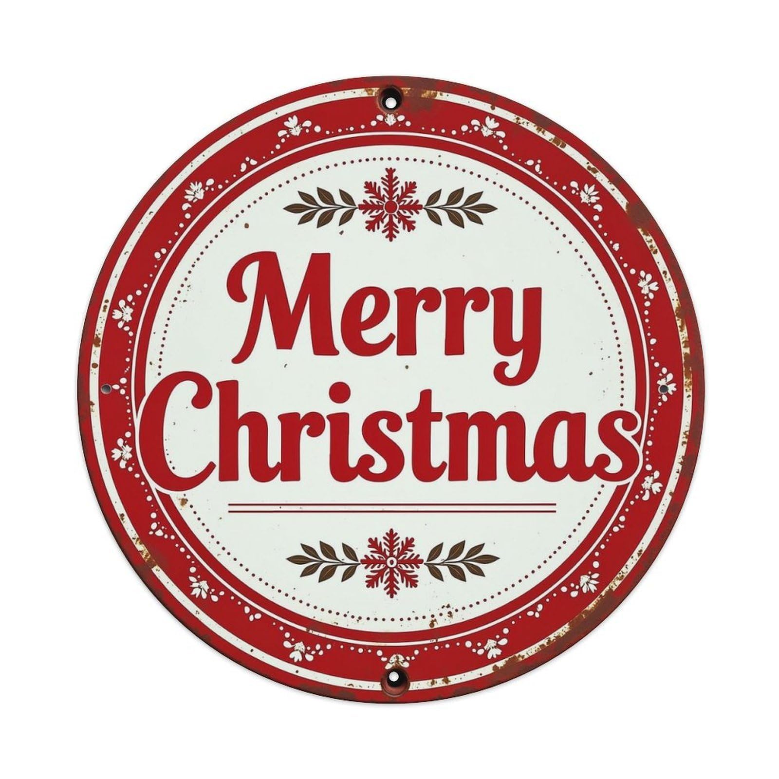 Merry Christmas Snowflake Leaves Border Retro Metal Sign Round Tin Sign, Vintage Decor Art Poster for Bar, Home, Man Cave, Kitchen, Laundry Room Gift 8x8Inch