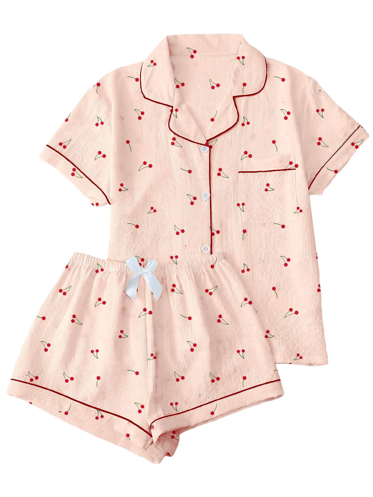 Remidoo Women's Striped Pj Set Short Sleeve 2 Piece Button Up Pajamas Sleepwear