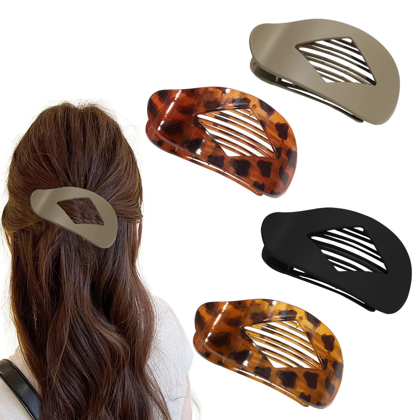 Haarspangen Damen, Haarklammer Groß, 4 Stück Flache Haarspangen Damen Rutschfeste French Haarklammern Flat Claw Clip für Alltag, Autofahren, Sport und Haarschmuck