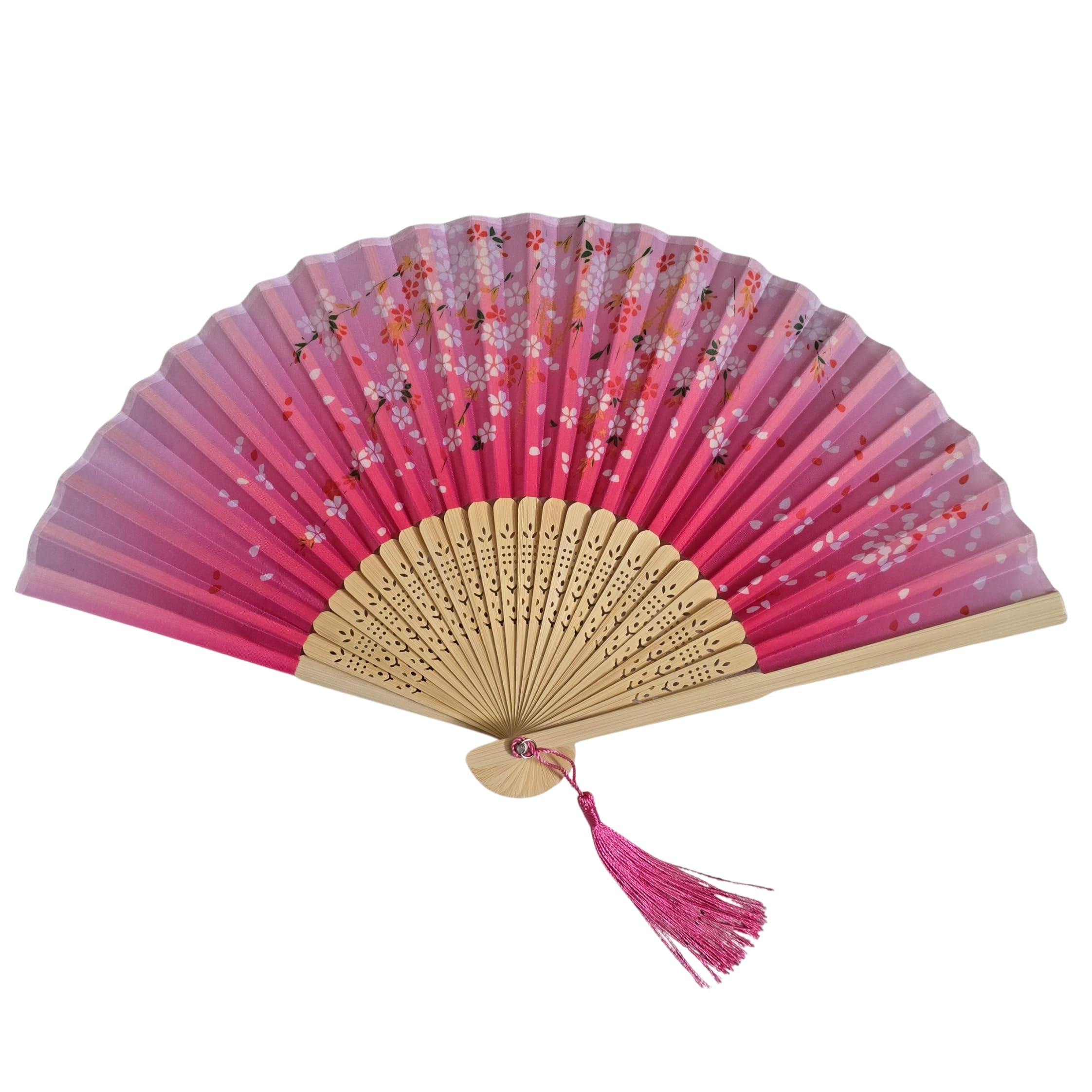 GFM® Bamboo and Silk Handheld Folding Chinese Hand Fan Wooden Wood Fans for Summer, Wedding, Party Favour etc (FLSLK-CH-20) — image 1
