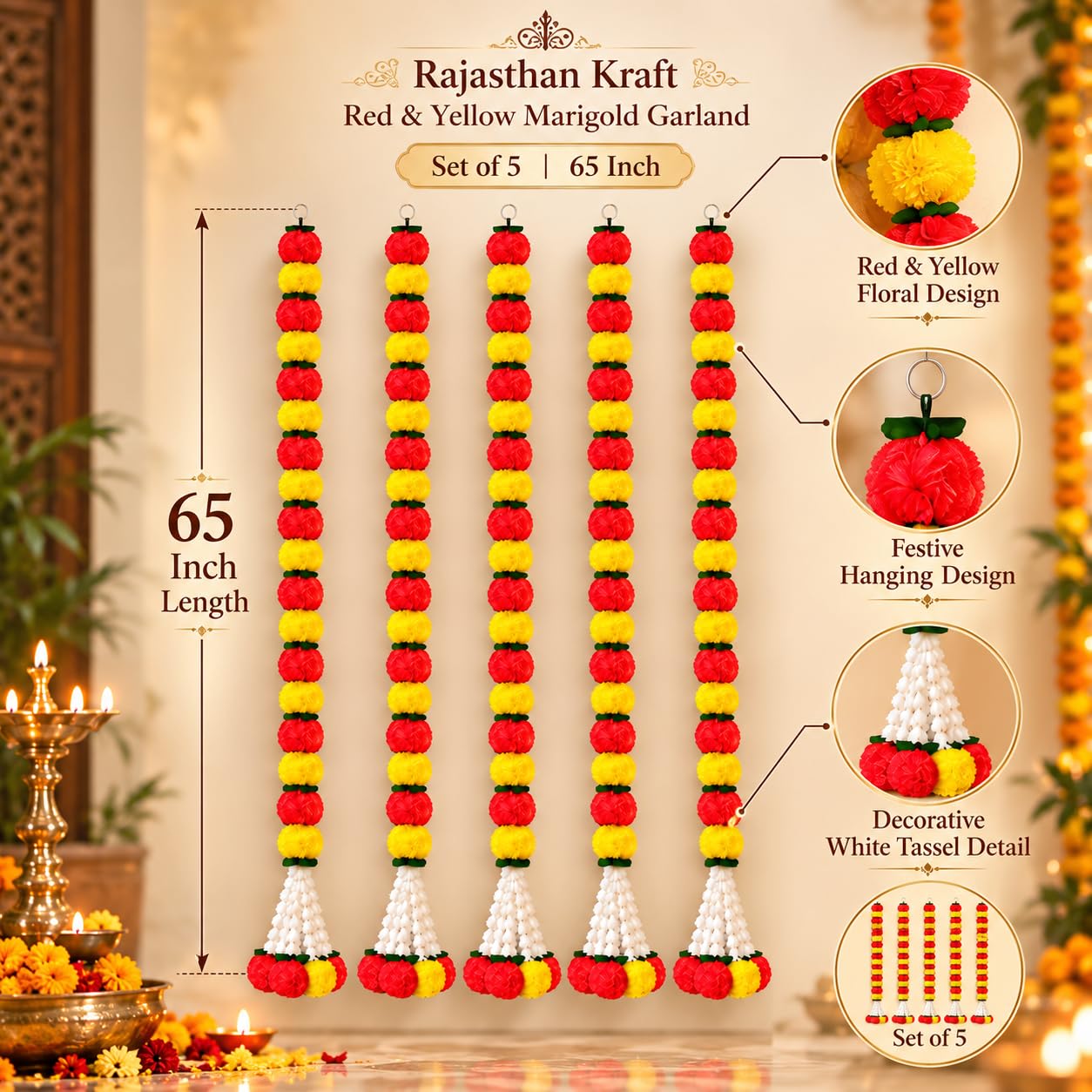 Rajasthan Marigold Garland - Diwali & Pooja Decor -8
