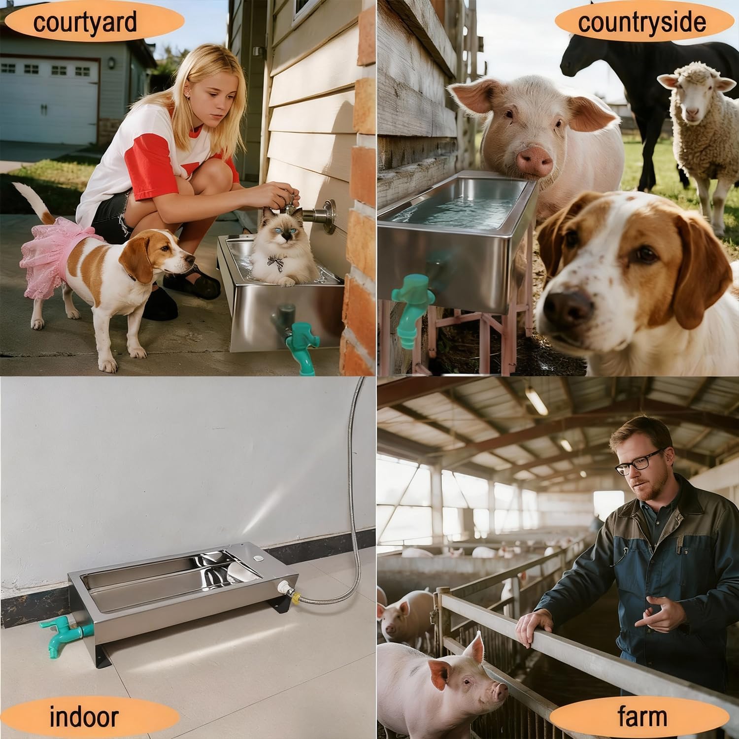 Abbeveratoio automatico per animali in acciaio inox, con valvola galleggiante, per capra, bovini, cavalli, maiali, cani, 56 x 21 x 13 cm (lunghezza x larghezza x altezza), 3 galloni