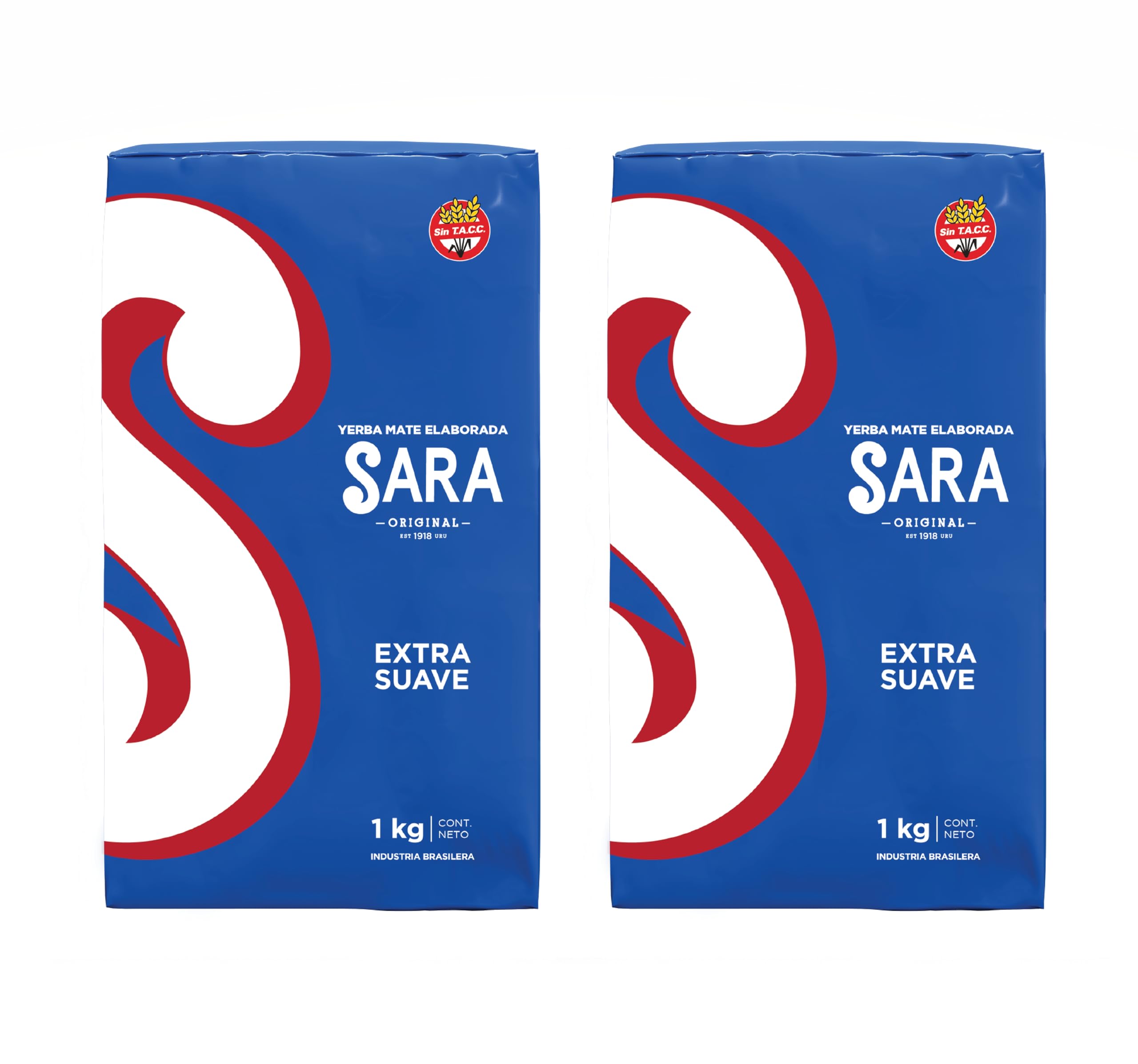 SARA Yerba Mate Extra Smooth - Uruguayan Yerba Mate Tea - Ground Leaf Mate - Rich & Balanced Flavor - Yerba Mate Sara Extra Suave Azul 2-Pack (2kg - 4.4lbs total)