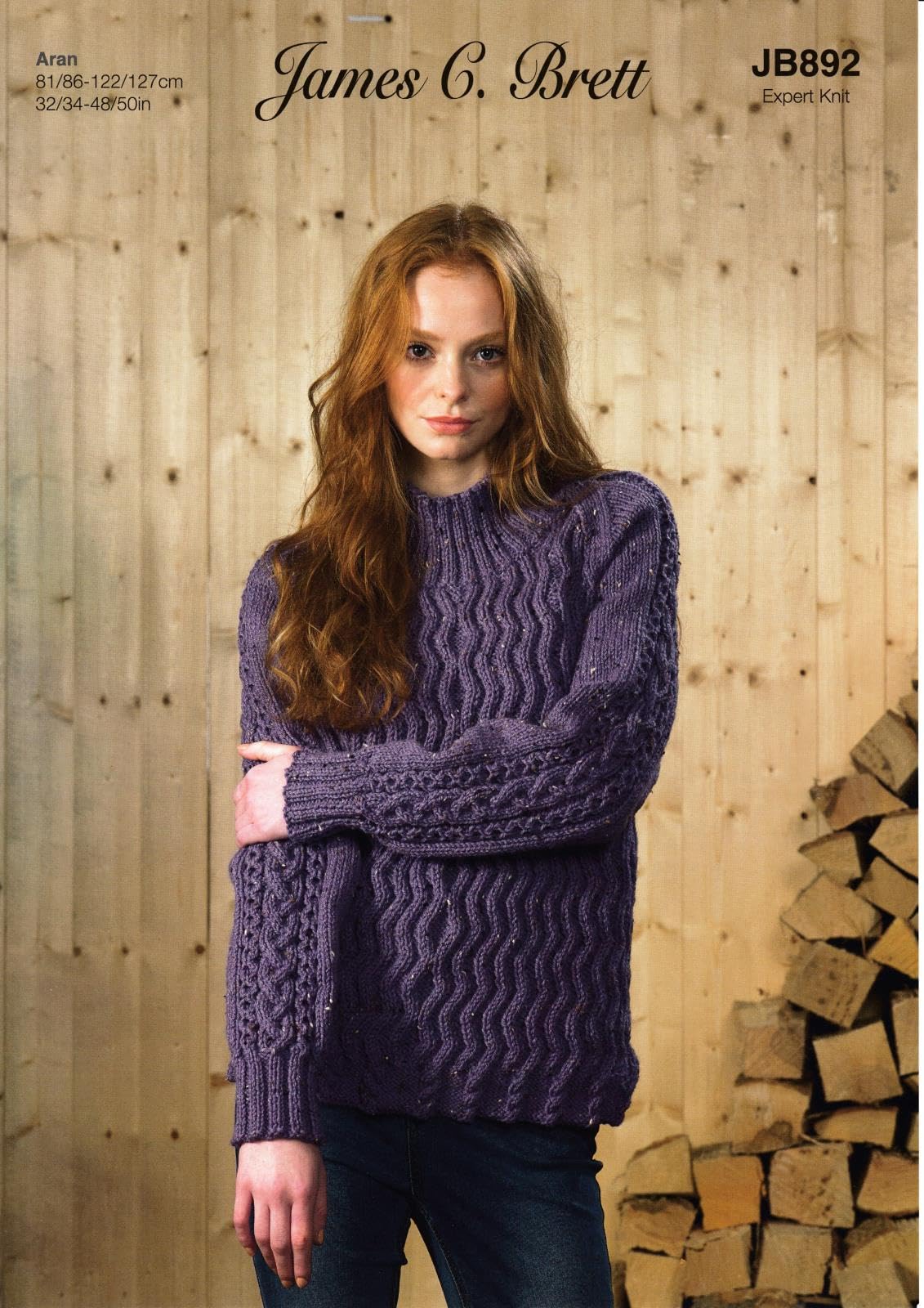 James C Brett JB892 Knitting Pattern Womens Cable Sweater in James C Brett Rustic Aran