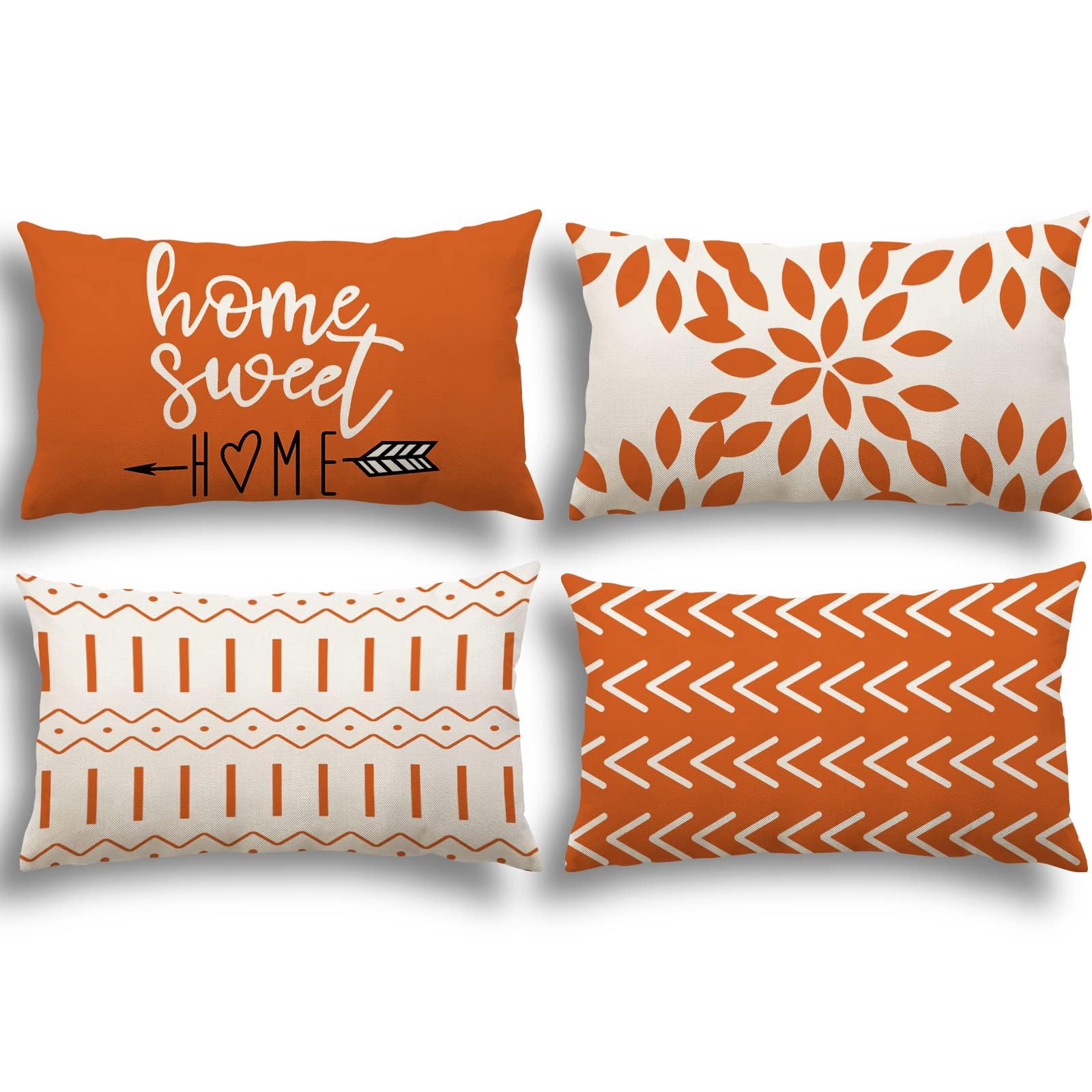 YCOLL Cushion Covers 30x50 Set of 4 Linen Pillow Covers Orange Sofa Cover Modern Sofa Pillows Covers Decorative Outdoor for Sofa Garden Bed Couch Cushions 30cm x 50cm