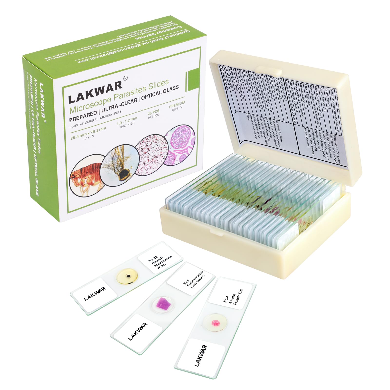 25 Parasite Microscope Slides with Specimens for Kids Adults, Prepared Parasite Microscope Slides Kit, Prepared Parasite Glass Slides for Adults Kids