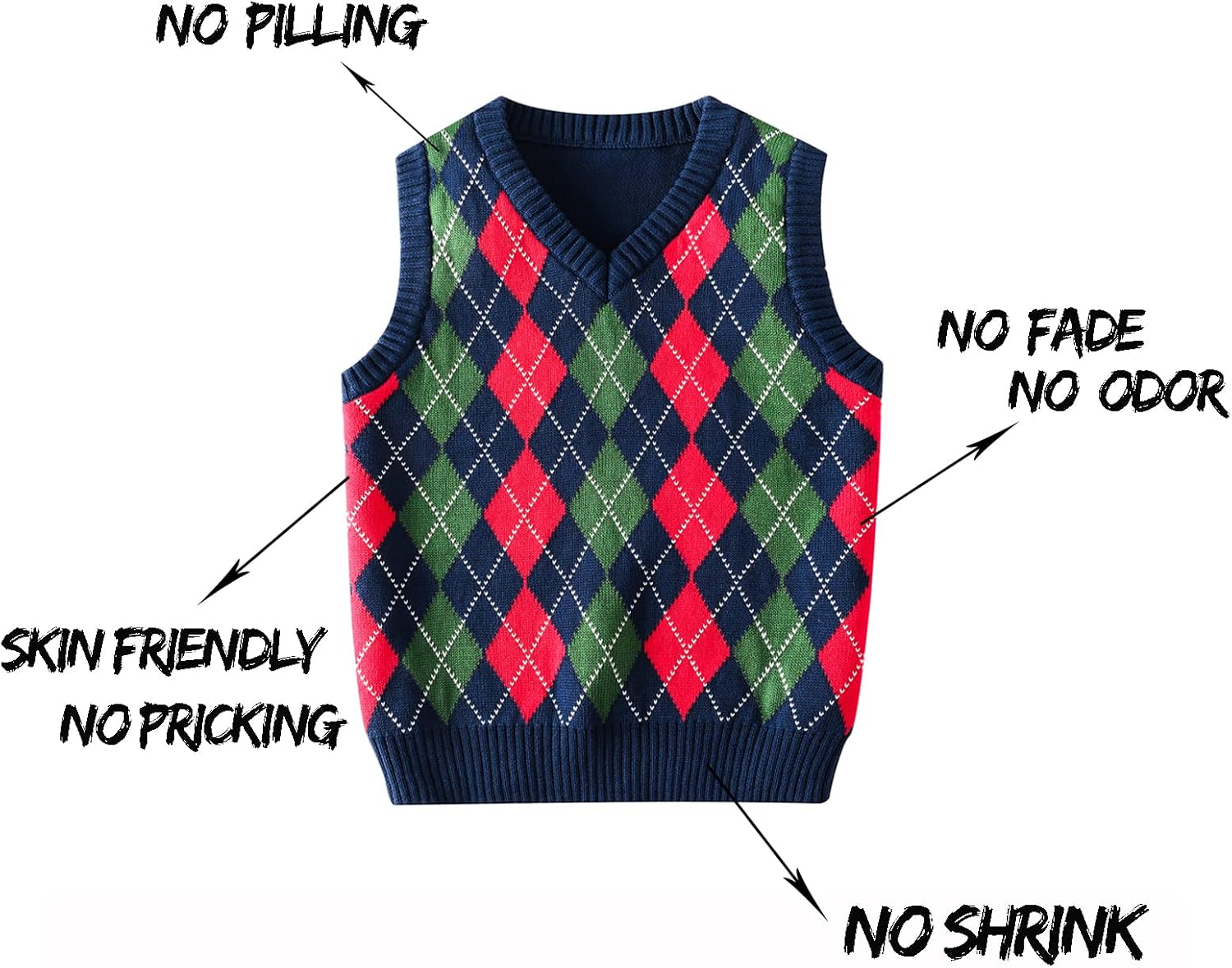 Boys Sweater Vest V Neck Argyle Sleeveless Uniform Knit Plaid Kids Clothes - Image 5