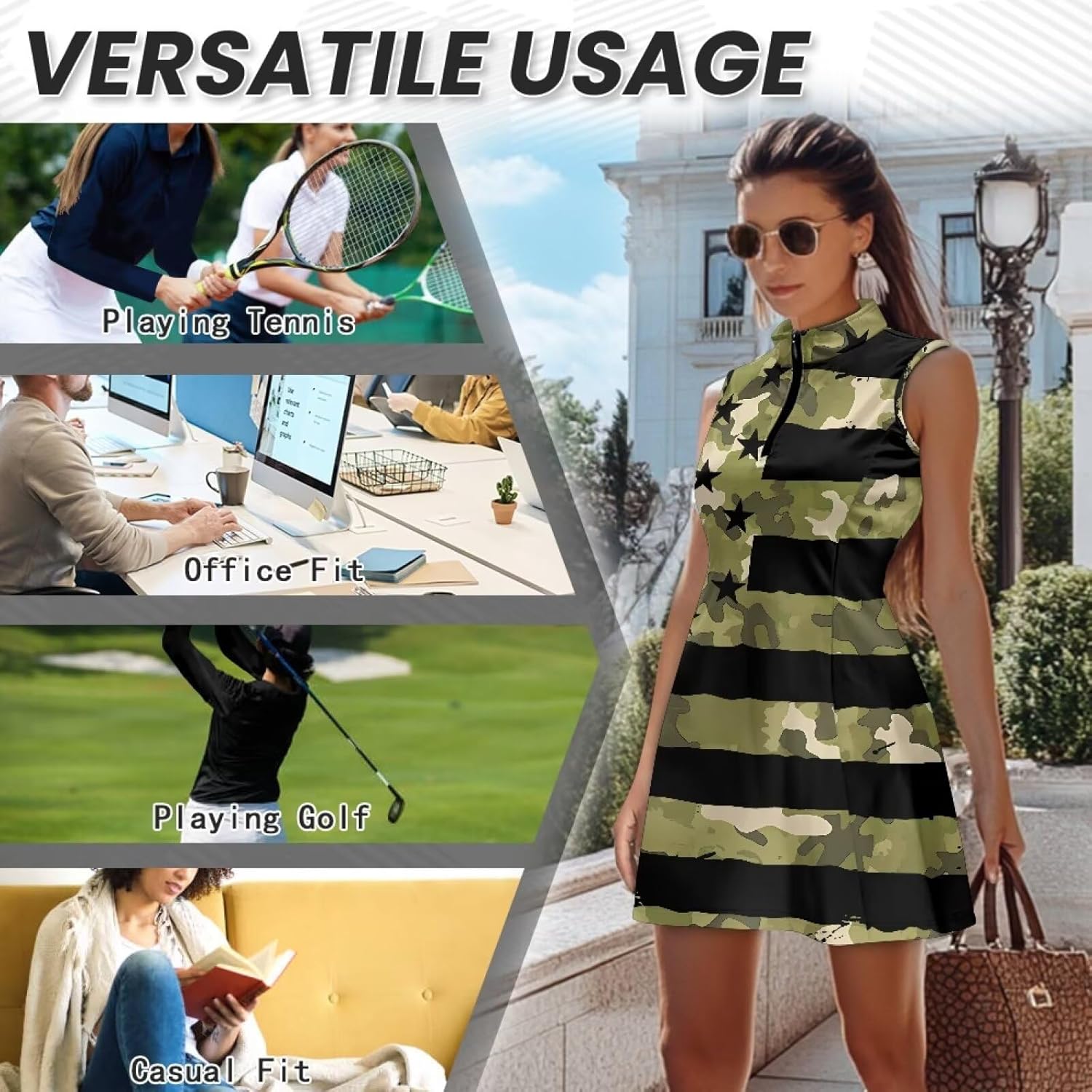 Tennis Dress for Women Sleeveless Golf Dresses with Shorts and Pockets Zip Up Stand Collar Plus Size Fits Summer