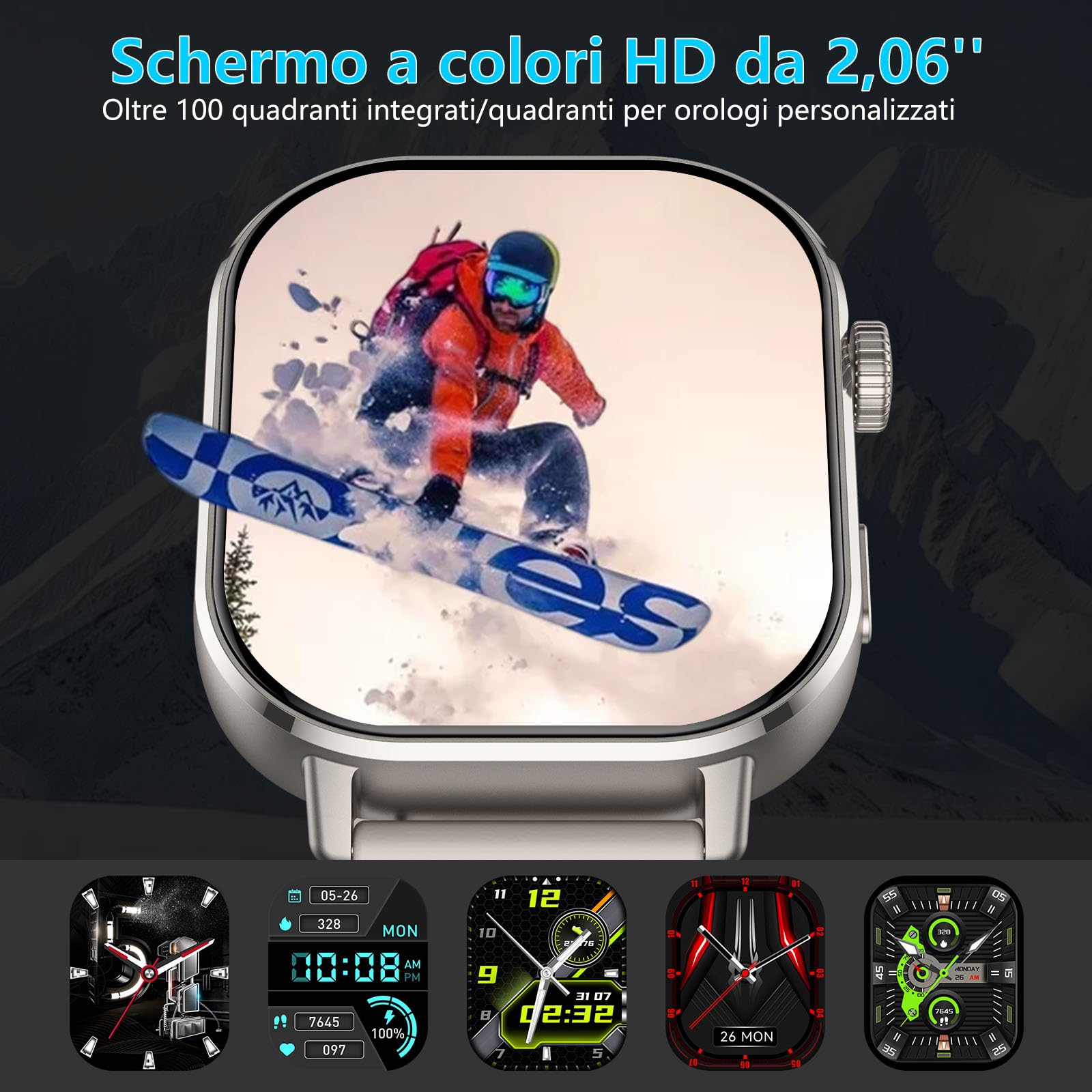 Orologio Smartwatch GPS Uomo Donna, 2.06" AMOLED 5ATM Smartwatch con Chiamate, 110+Modalità Smart Watch con Contapassi/Sonno/Cardiofrequenzimetro, Sportivo Fitness Tracker per iOS Androd Grigio