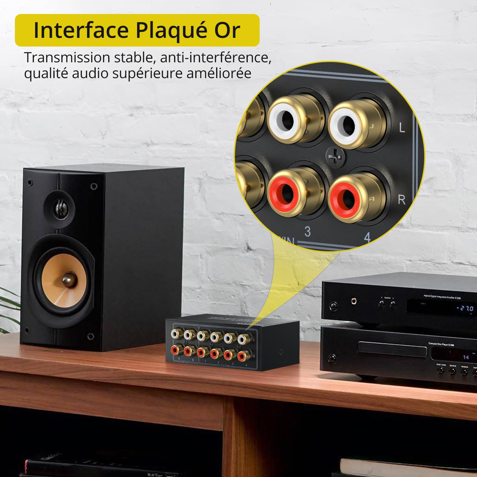 PROZOR Commutateur Audio Bidirectionnel 4x2/2x4 - sans Alimentation & Bouton Off - Boîtier Métallique avec Connecteurs Dorés pour Systèmes Audio