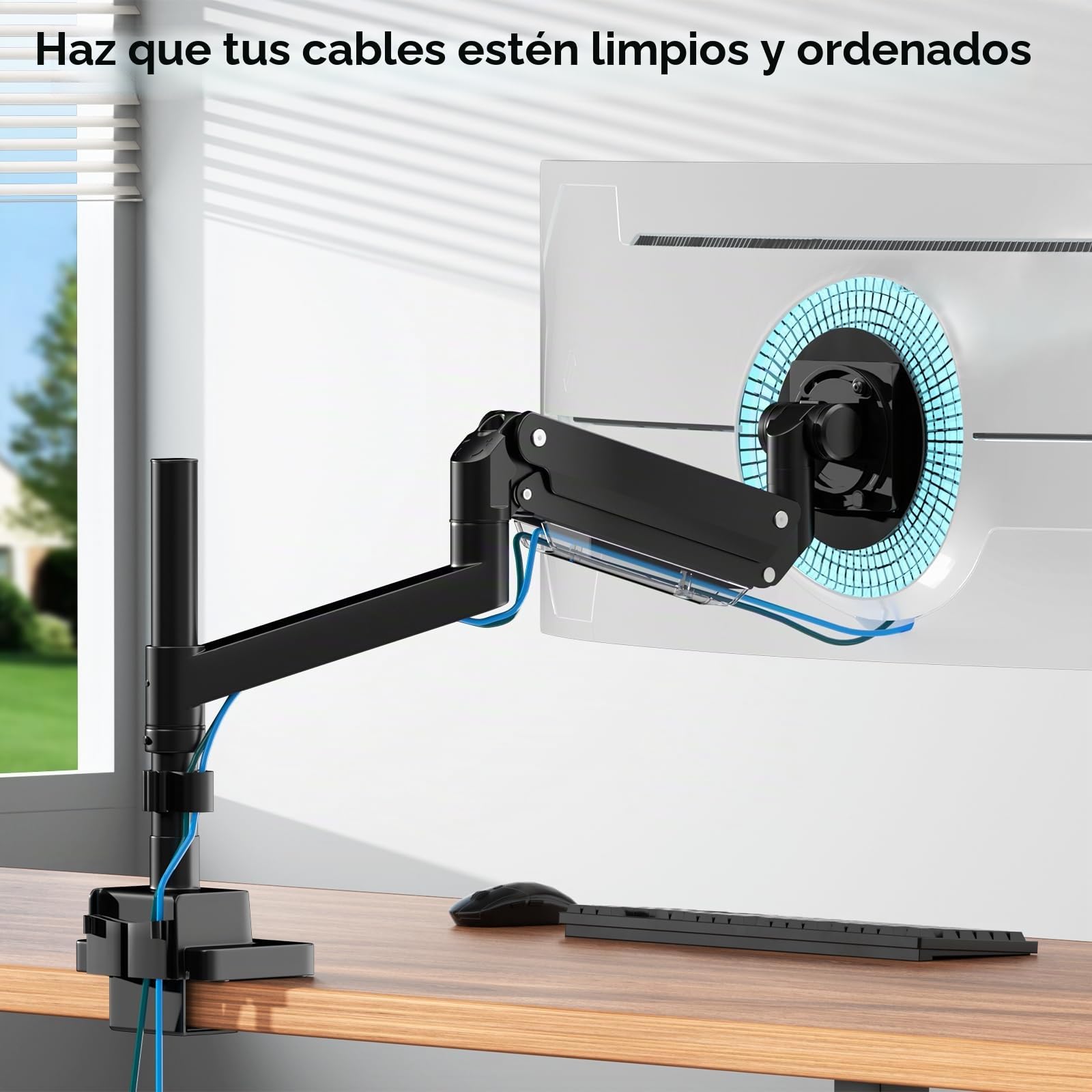 Brazo de Monitor con Resorte de Gas para 17-57 Pulgadas,Soporte de Escritorio Poste Vertical,Carga 27 kg,VESA 75/100/200 mm (Negro)