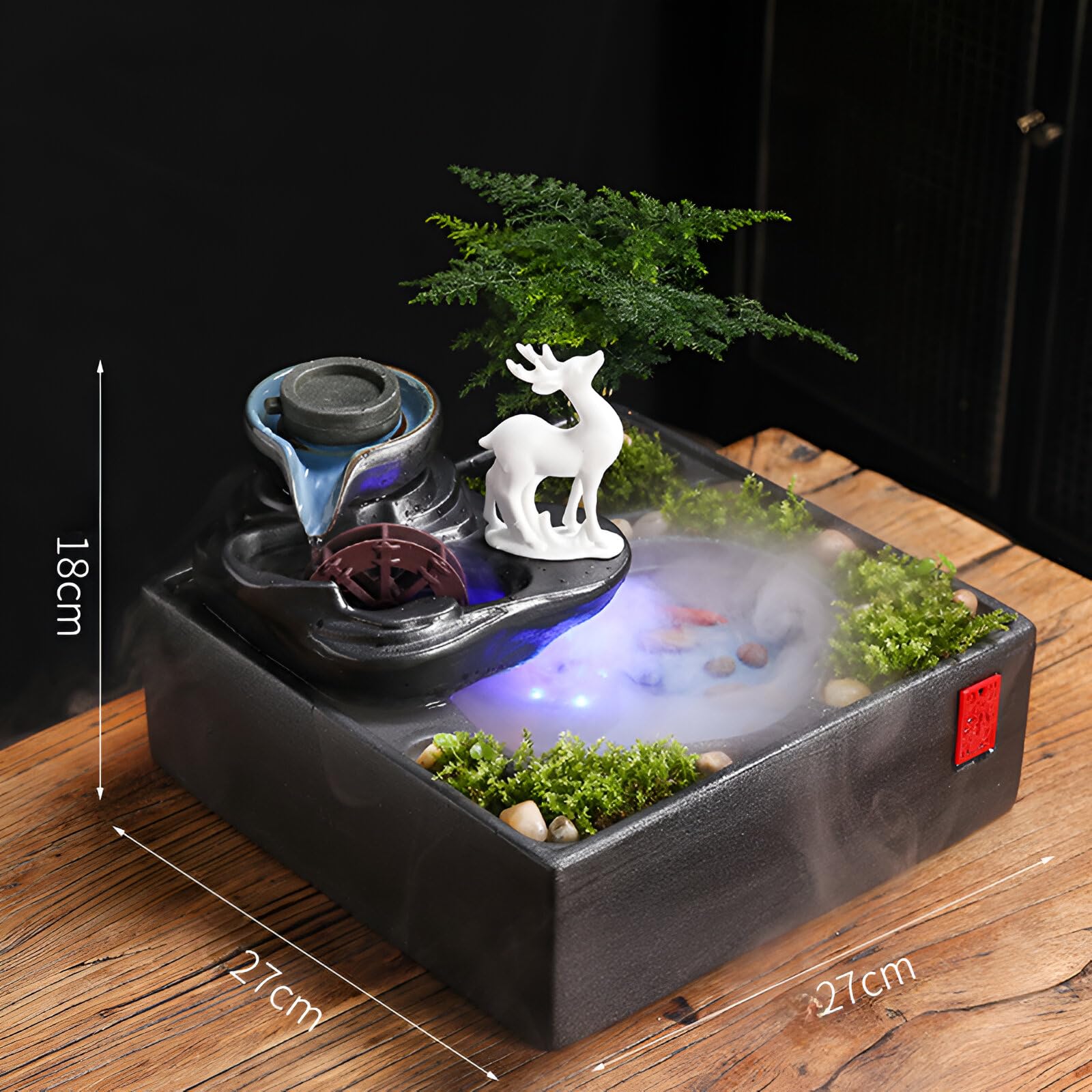 Zen Fontana d'acqua da scrivania con luce LED e nebulizzazione, fontana Feng Shui che scorre per casa, ufficio, meditazione e relax + 10 cristalli naturali gratuiti (stile A + nebulizzazione)