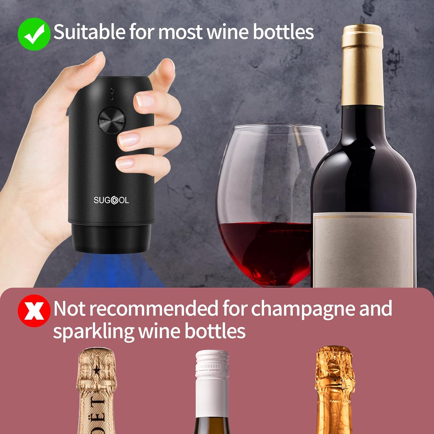 Electric Wine Saver & Preserver Pump with Vacuum Wine Bottle Stopper, Rechargeable, 4 Reusable Wine Bottle Stoppers, Wine Sealer, Keep Wine Fresh for Days