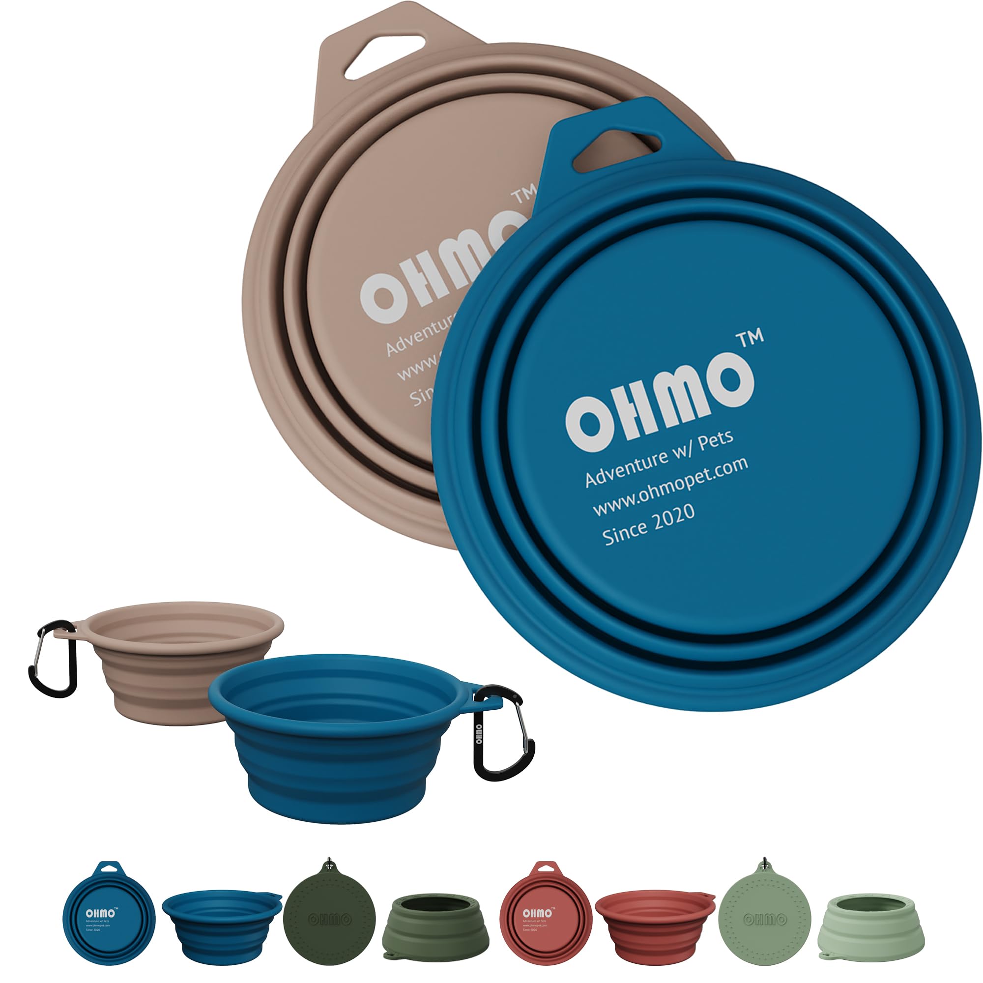 OHMO Ciotola portatile per cani, (set di 2, 400 ml, blu e beige) ciotole in silicone per gatti e cani, ciotola acqua cane portatile ciotole da viaggio pieghevoli portatili