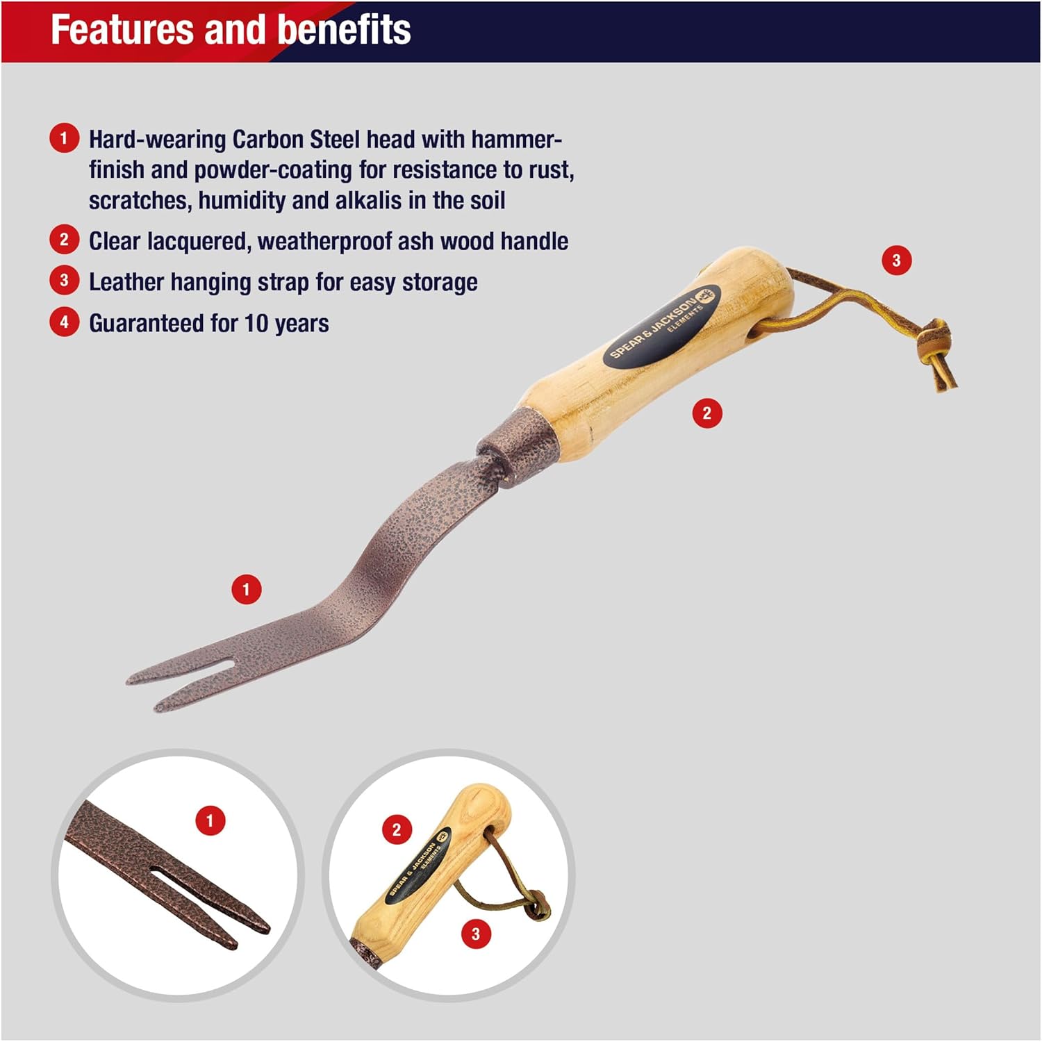 Spear & Jackson Daisy Grubber Weeding Tool, Elements Range Garden Tool Durable Carbon Steel Head with Hard Wood Handle for Easy Weed Removal
