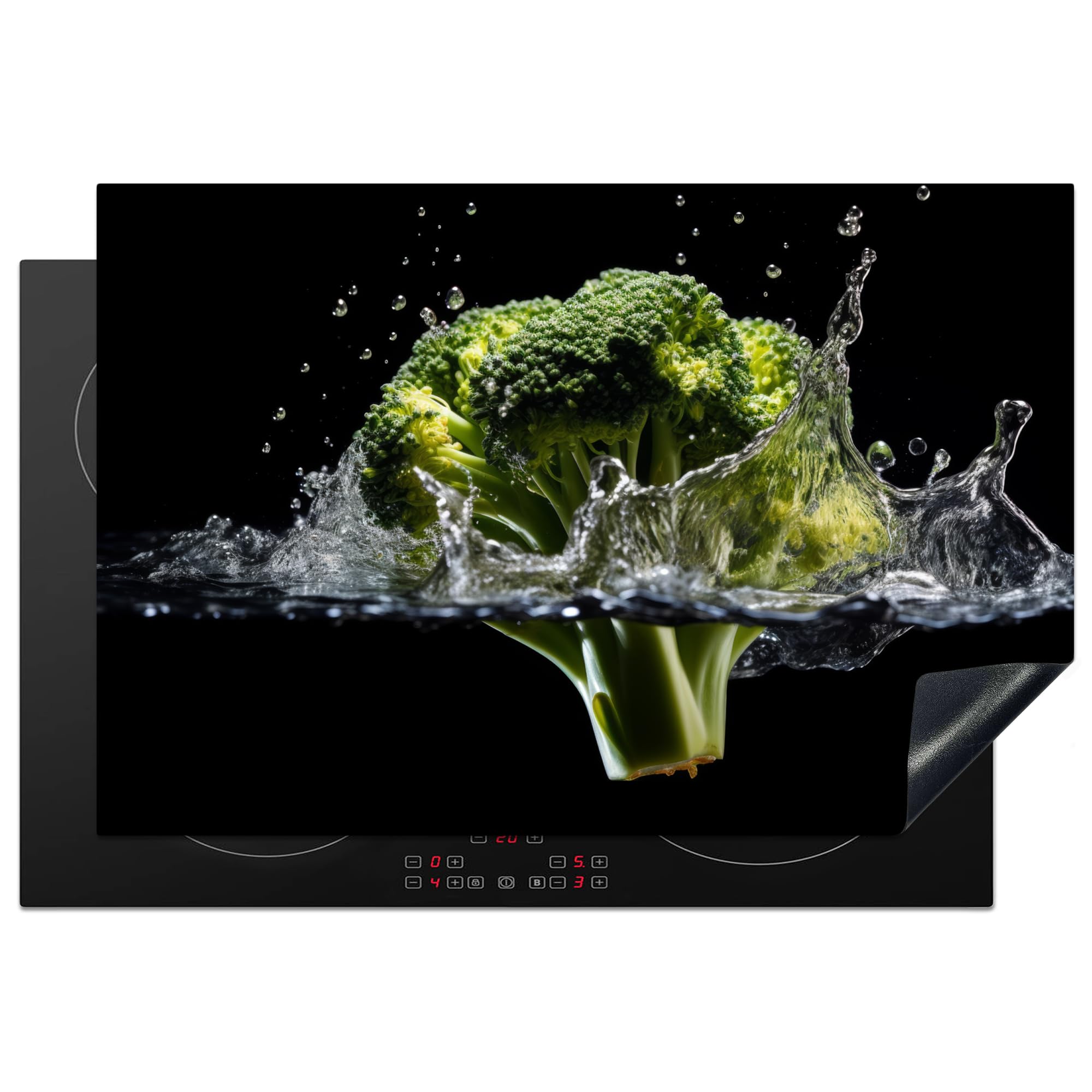 KitchenYeah© Induction Hob Protector Mat 20.5"x30.7" / 78x52 cm Cooker Top Protectors Cover Ceramic Covers Electric Hobs Vinyl Broccoli - Green - Water - Black