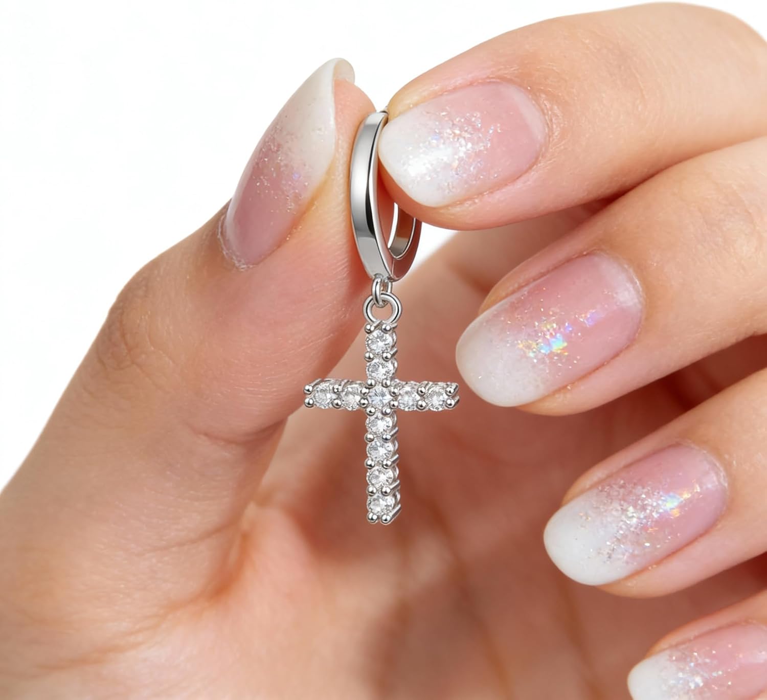 Moissanite Cross Drop Dangle Earrings, Hypoallergenic S925 Hoop Earrings, Pierced Simulated Diamond Charm Earrings, Trendy Cute Nice Everyday Jewelry Gifts for Women Men Birthday - Image 4