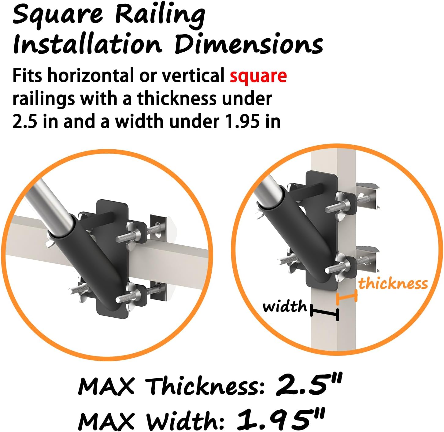 FlagPole Holder,No Drilling Metal Flagpole mount for Railings, Horizontal or vertical railing suitable for outdoor or balcony, 1-inch inner diameter (Black)