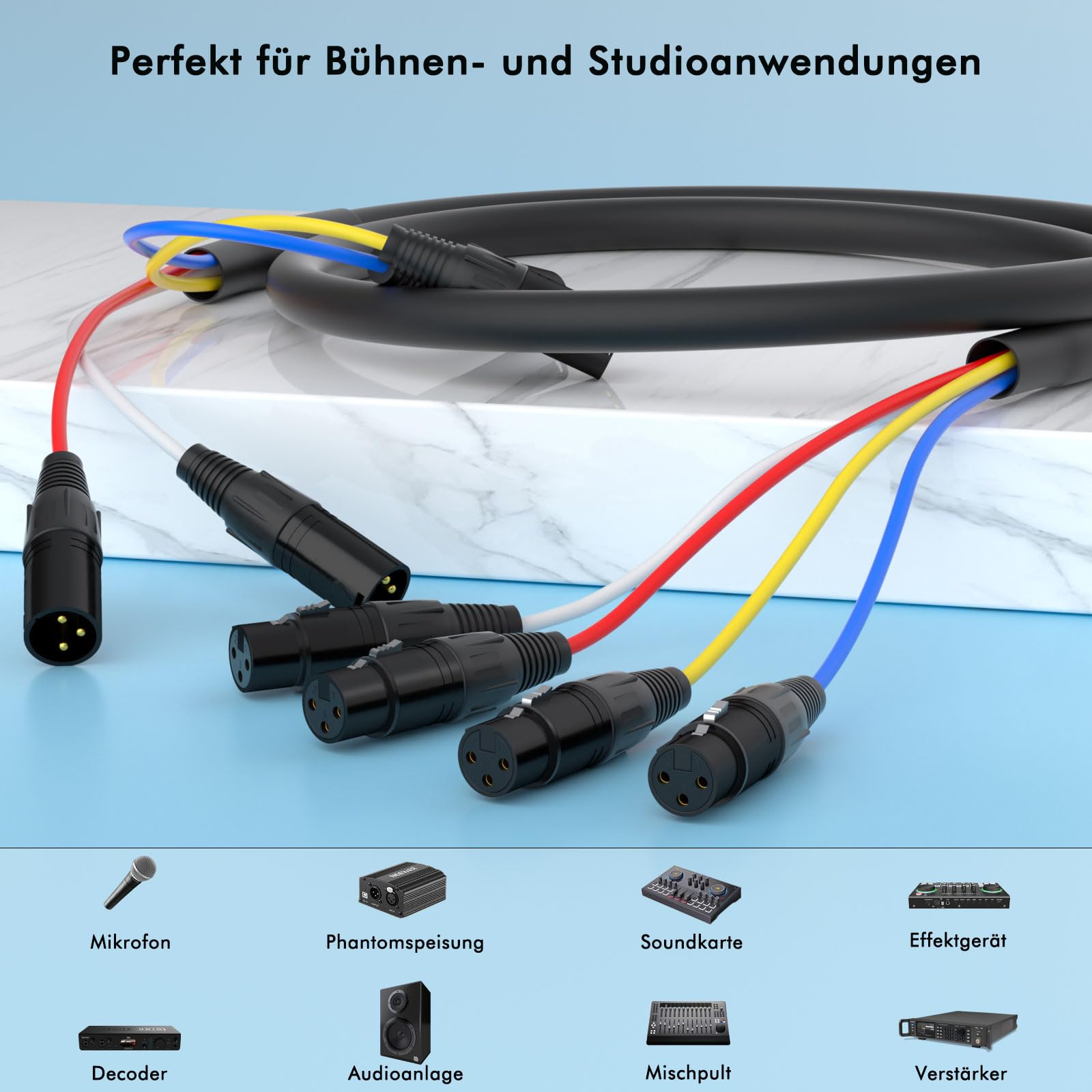 Monosaudio Cable de serpiente XLR de 4 canales, cable de audio simétrico XLR macho a hembra, cobre OFC, apantallamiento múltiple para estudio, en vivo, micrófono y mezclador, 2 m