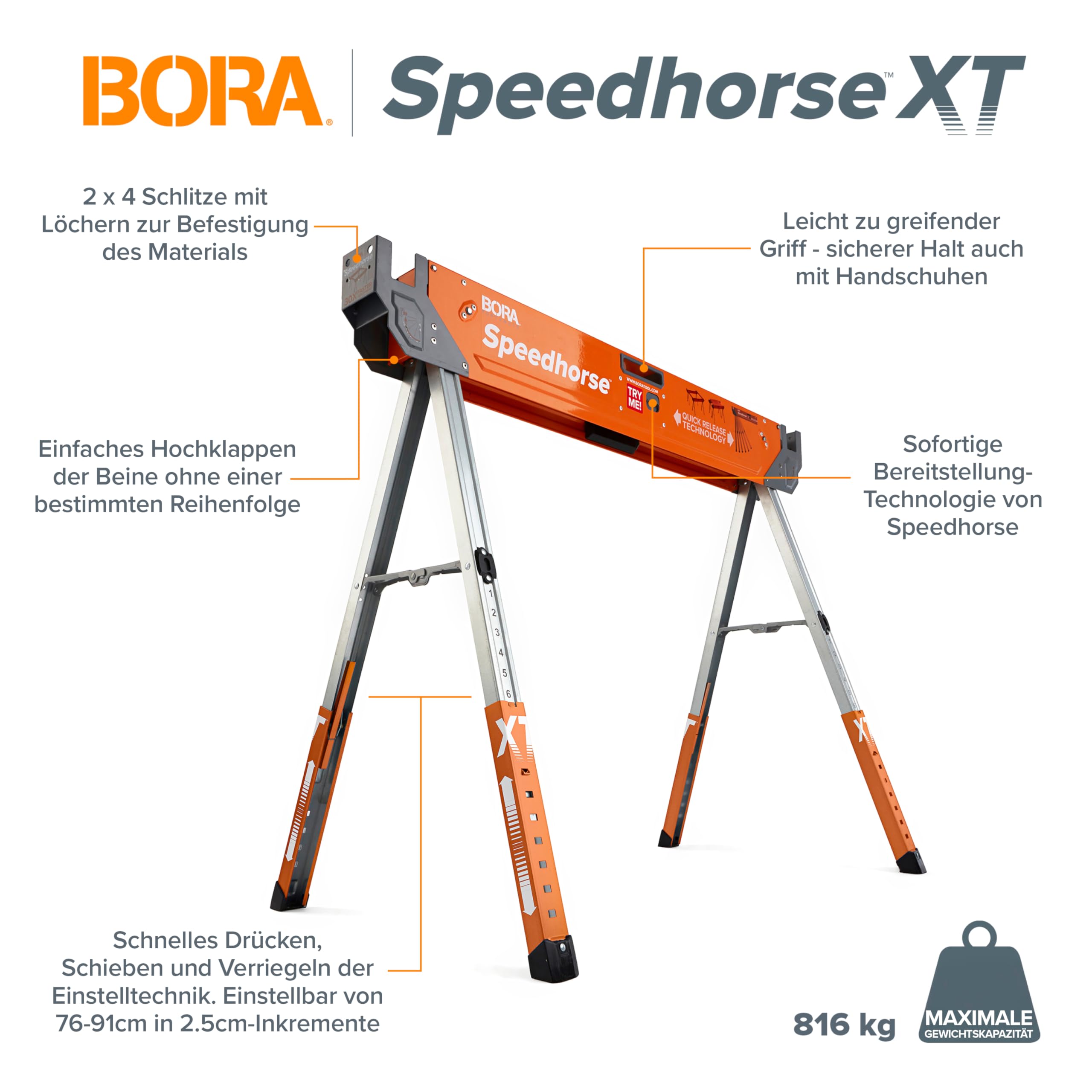 BORA Arbeitsböcke mit robustem Stahlrahmen, Arbeitsbock 2er set. Unterstellblock mit Metallbeine und 2x4 Halterung -PM4550T, Orange/Abendrot im Zickzackmuster (Sunset Chevron)