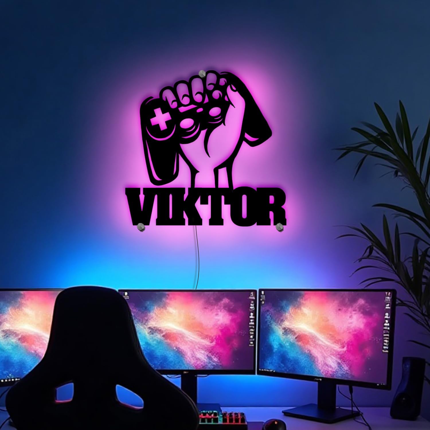 Namofactur® - Personalisiertes Gamer LED Schild HDF Schwarz | Gaming Lampe mit Wunschname für Jugendzimmer Jungen Mädchen | Deko Leuchtschild für Zockerzimmer, Schreibtisch & Wand | Gamer Geschenk