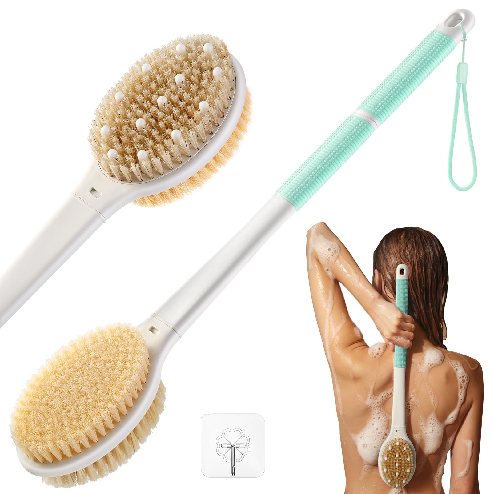 Back Scrubber for Massage Dry Brushing: Body Brush for Shower with 18.1in Anti Slip Long Handle