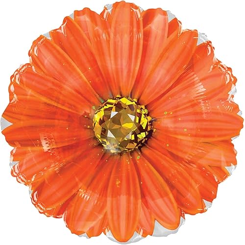 Globo de papel de aluminio de helio con estampado de margaritas de diamantes de imitación naranja de 18 pulgadas (paquete de