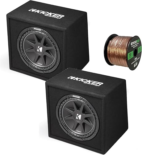 Par (cantidad 2) de Kicker Comp 12" 300 vatios de potencia máxima de 4 ohmios negro subwoofer de audio para coche con cable de altavoz
