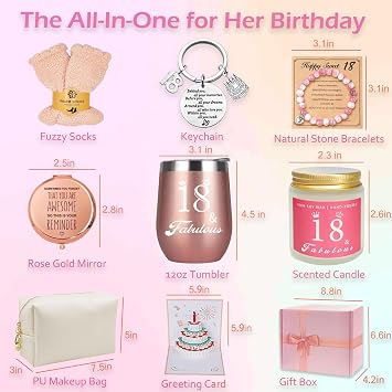 18th Birthday Gifts For Girls, 18 Year Old Girl Birthday Gifts, Happy 18th Birthday Basket Gifts Box for Best Friends Female Daughter Sister Her Girlfriend Coworker Bestie Women Birthday Unique