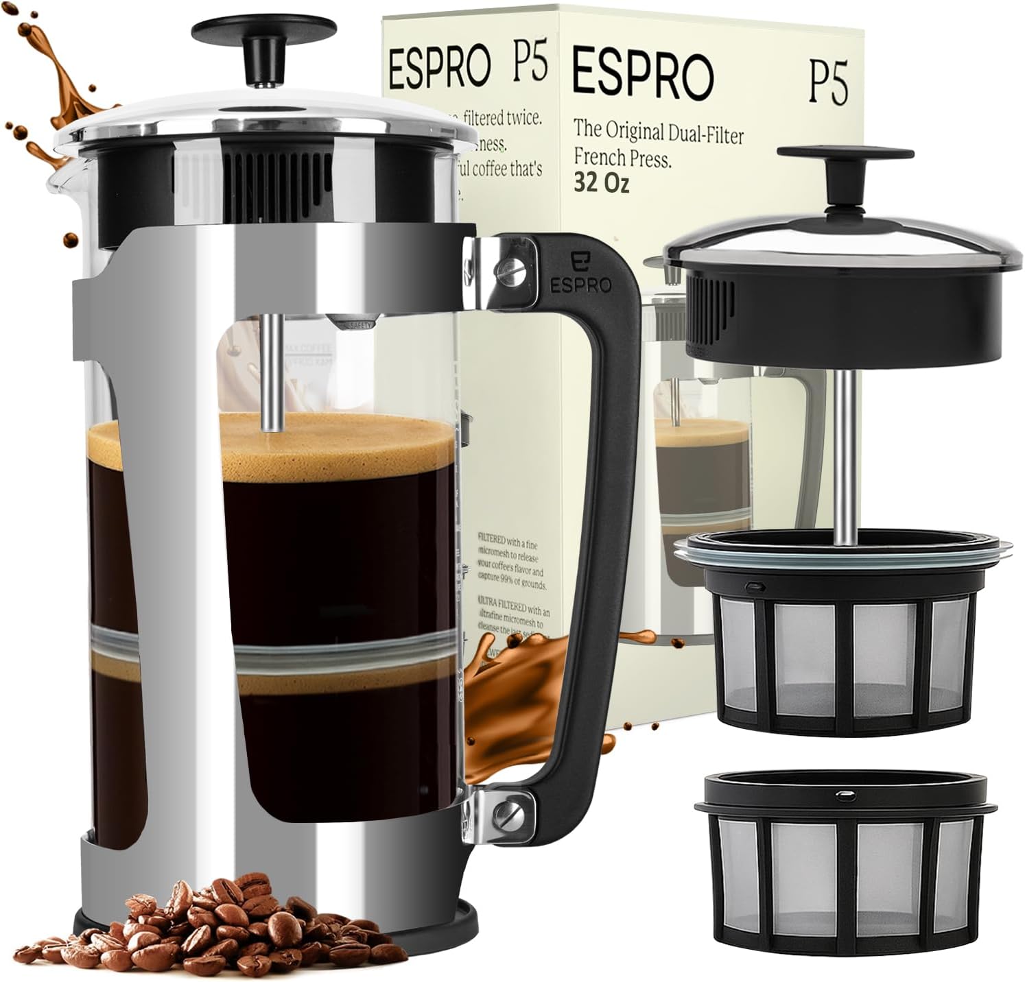 Espro Press P5, Chrome, pour café, différentes Variations 1 l