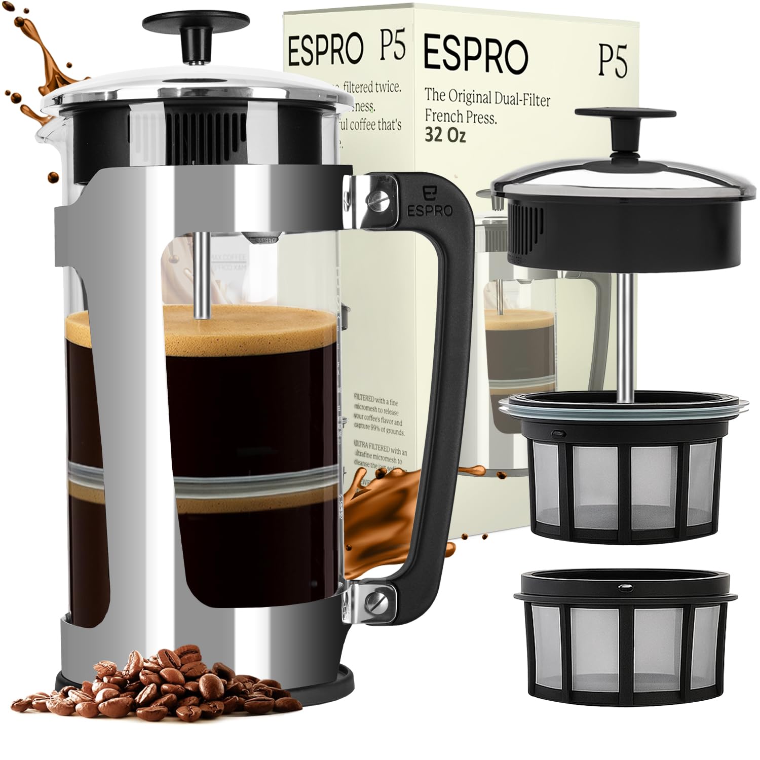 Espro Coffee Press P5-32 oz, Glass Carafe and Stainless Steel Cage