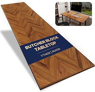 60x30 in Solid Wood Table Top - 1in Thick Butcher Block Countertop for Standing Desk, Office Table, Workbench, DIY Furniture Projects, Teak Look Chevron