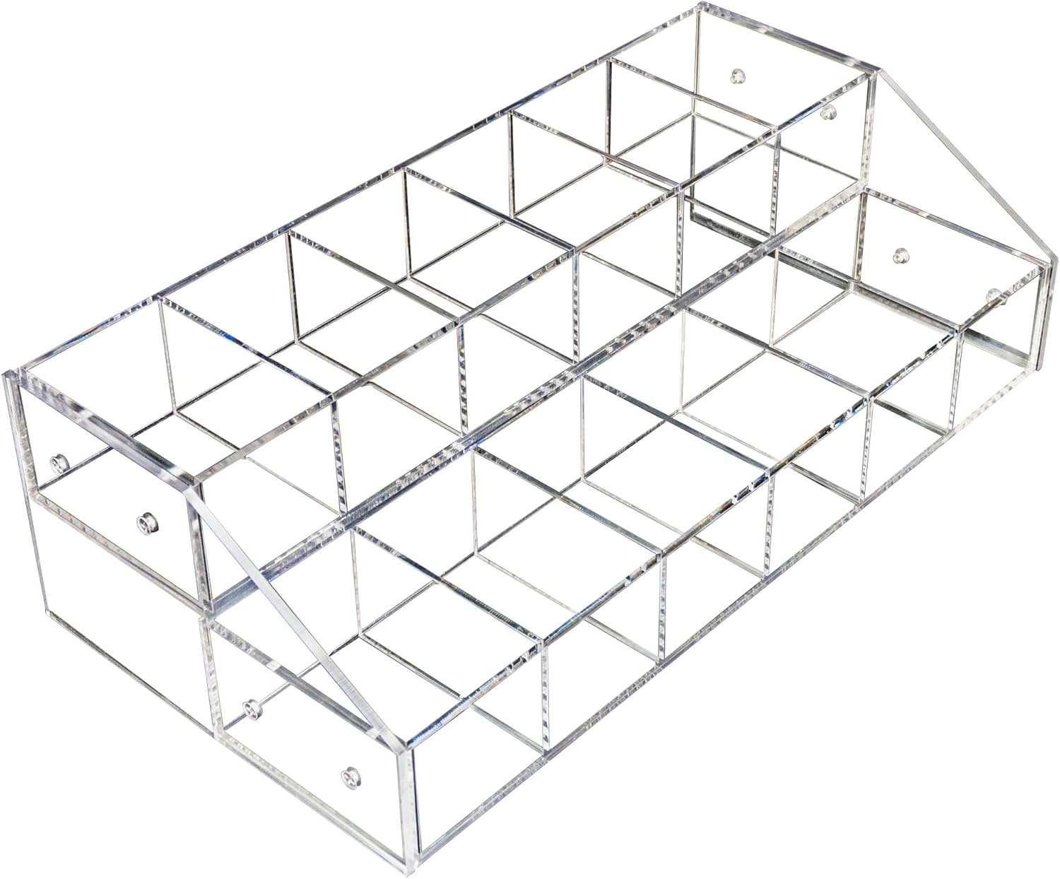 888 Display, USA - Clear Acrylic 2 Tiered Organizer with 12 Compartments – Multi-Level Storage Display Rack for Office, Craft, Tea, or Beauty Supplies – Organizer for Home or Professional Use