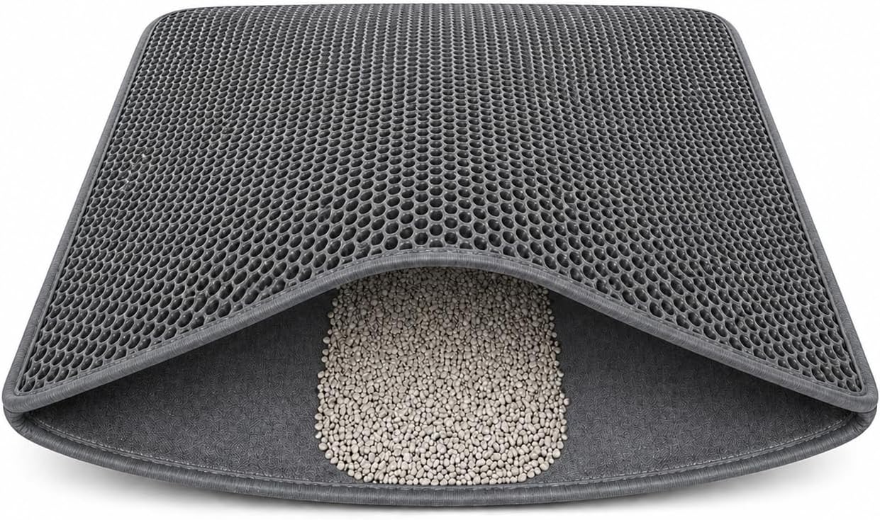Cat Litter Mat – Large 24x36 Double Layer Honeycomb Litter Trap, Waterproof Non-Slip EVA, Easy Clean Kitty Litter Catcher Litter Box Mat