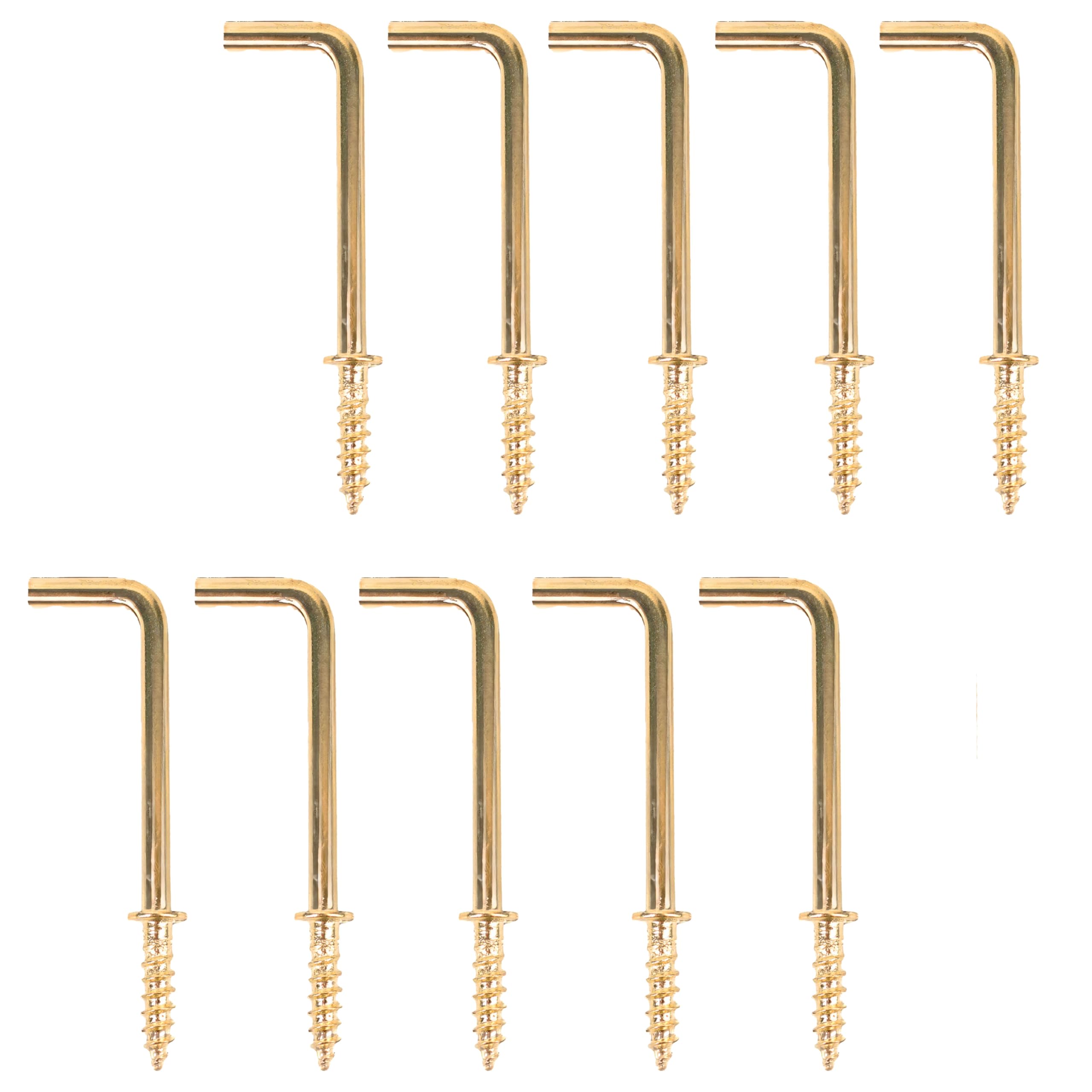 White Hinge Brass 10X Large Screw In Dresser Hooks - 38Mm/1.5" Square Shouldered L Shape Cup Hooks