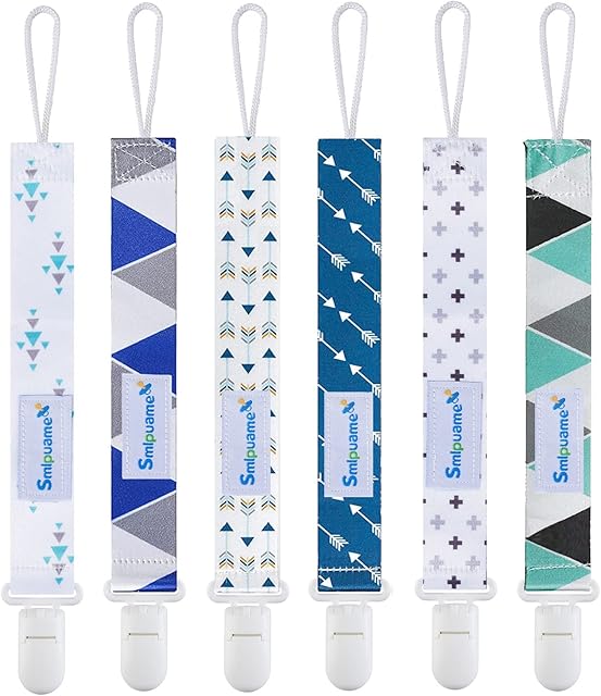 Smlpuame Dummy Clip Boys,6 Pack BPA Free Soother Chain,Pacifier Holder Clips for Teether Toy,Baby Dummy Strap Clip Universal Design Fit All Pacifiers Baby Teething Toys,NewBorn Baby Gift(Blue & Green)