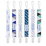 Smlpuame Pacifier Clips for Boys,6 Pack Stylish Binky Clips Strap,Paci Holder with Clip Lightweight Universal Fits Most Pacifiers Teether Toy Teething Ring Soothie,Baby Shower Gifts(Green & Blue)