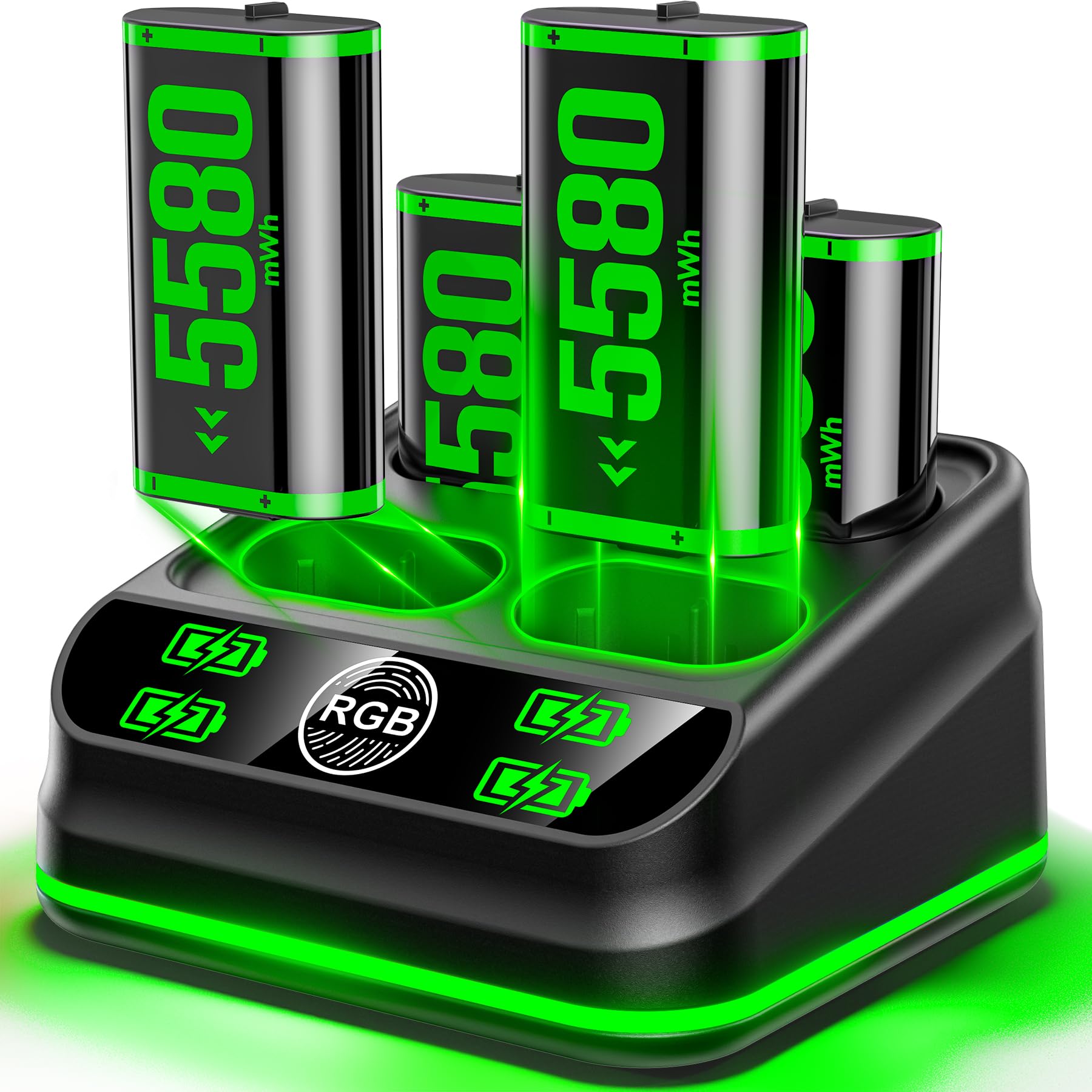 Froncha Charger with 4 x 5580mWh Rechargeable Battery Packs for Xbox One/Xbox Series X|S, Rechargeable Batteries for Xbox Controllers with Charging Station