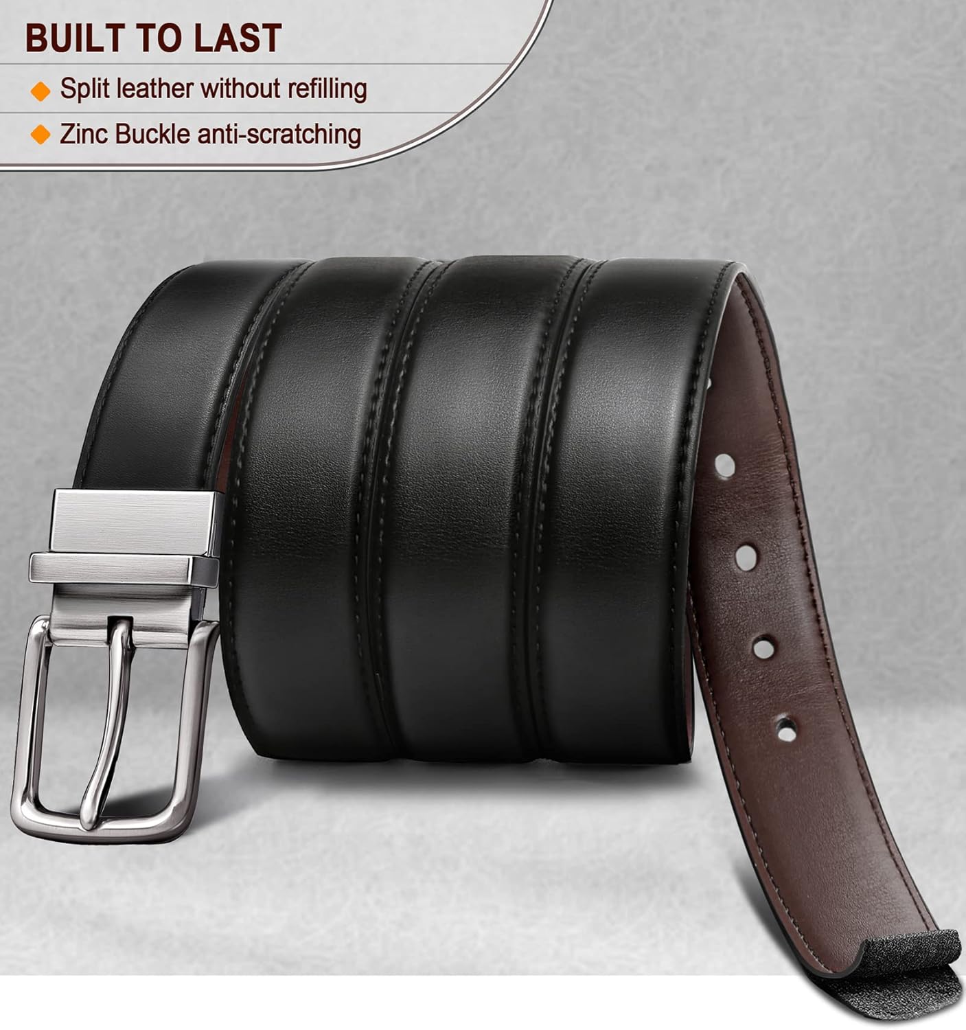 BULLIANT Men's Belt,Reversible Belt Adjustable For Gift Men 1.25”-Cut For Fit-2 Sides in 1 Belt(Not 2) - Image 4