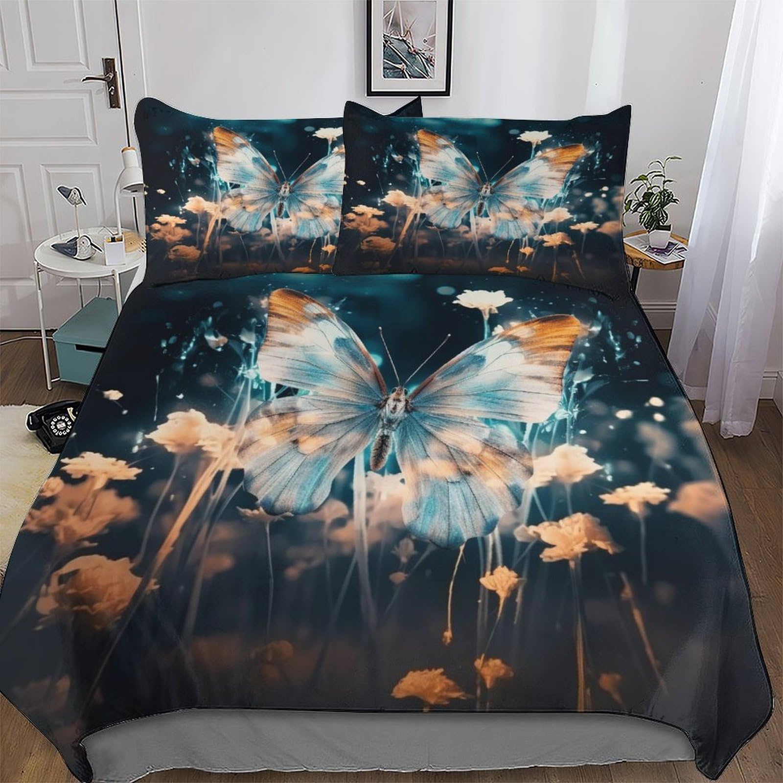 Housse de couette papillon 3D parure de lit 220x240 microfibre pour fille et garçon King size
