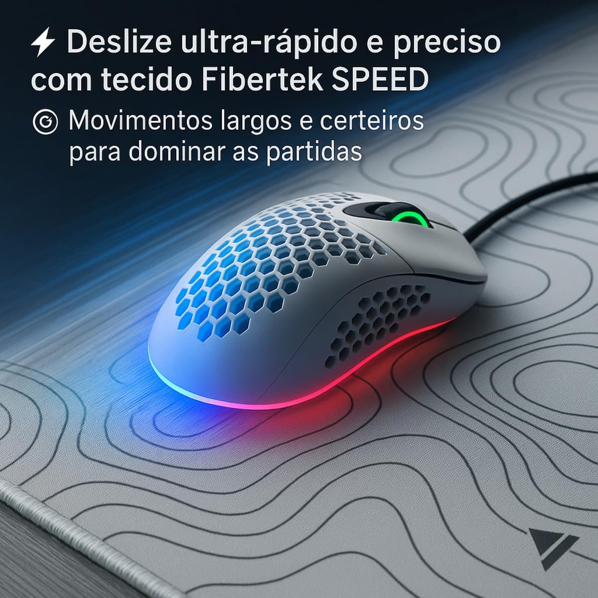 Mousepad Gamer Force One Skyhawk Snow XXL 90x40cm - Precisão Imbatível para FPS, Base Antiderrapante e Superfície de Tecido Premium Branca