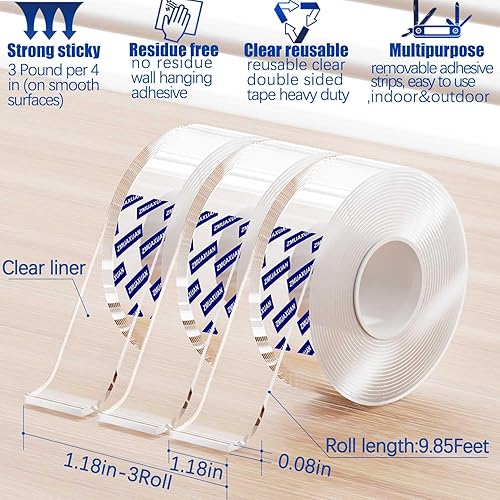 Miniatura 2 de Cinta adhesiva transparente de doble cara para montaje resistente extraíble tiras fuertes para colgar imágenes sin daño ganchos de pared pegamento