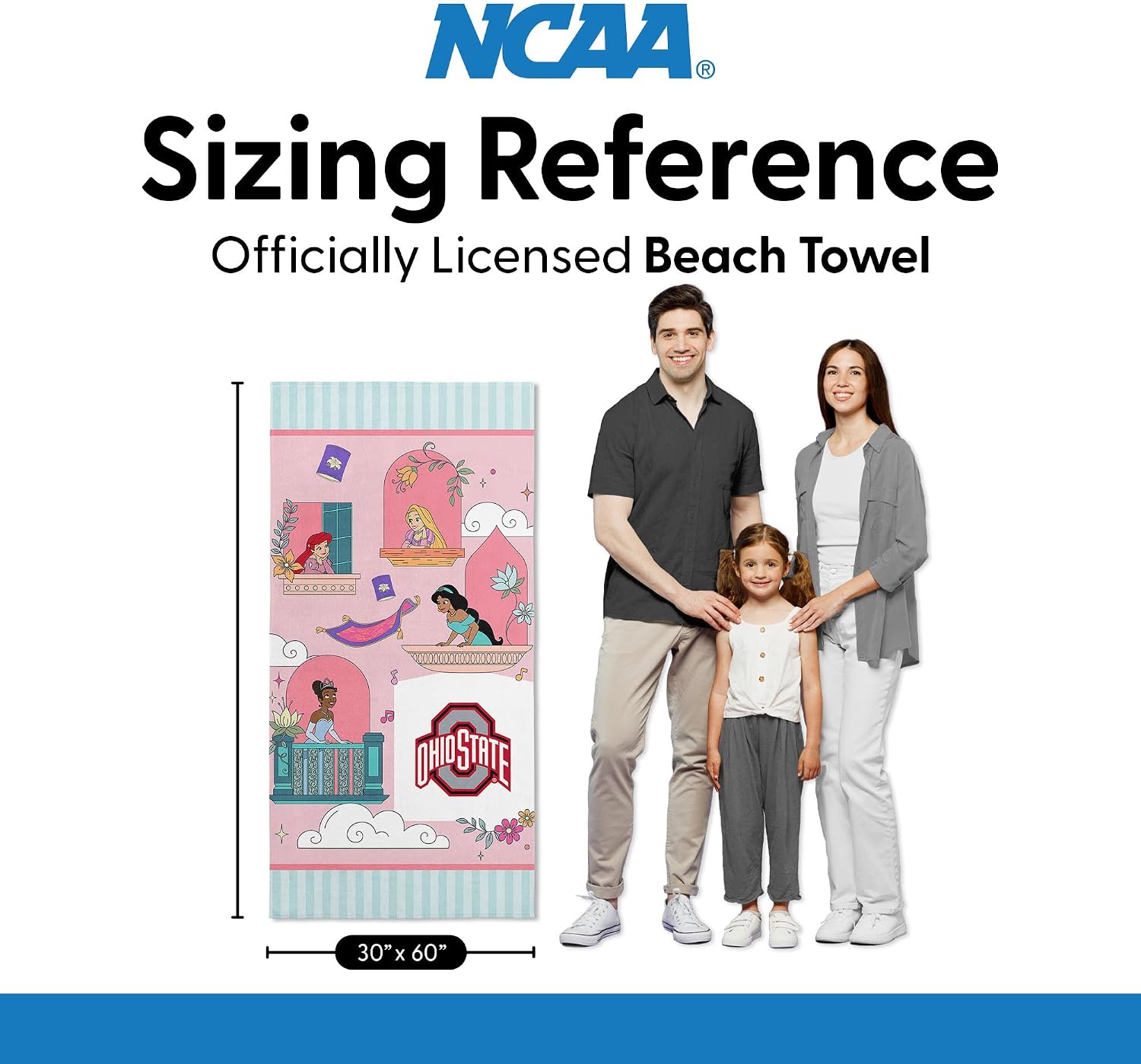 Northwest NCAA Disney Microfiber Beach Towel, Lightweight Quick Dry Absorbent Bath Pool Swim Travel Gear, 30 x 60 Inches