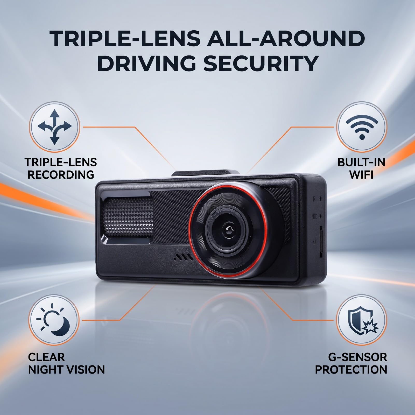 XUMIUZIY Dash Cam con Tripla Lente Anteriore e Posteriore Interna, Nera