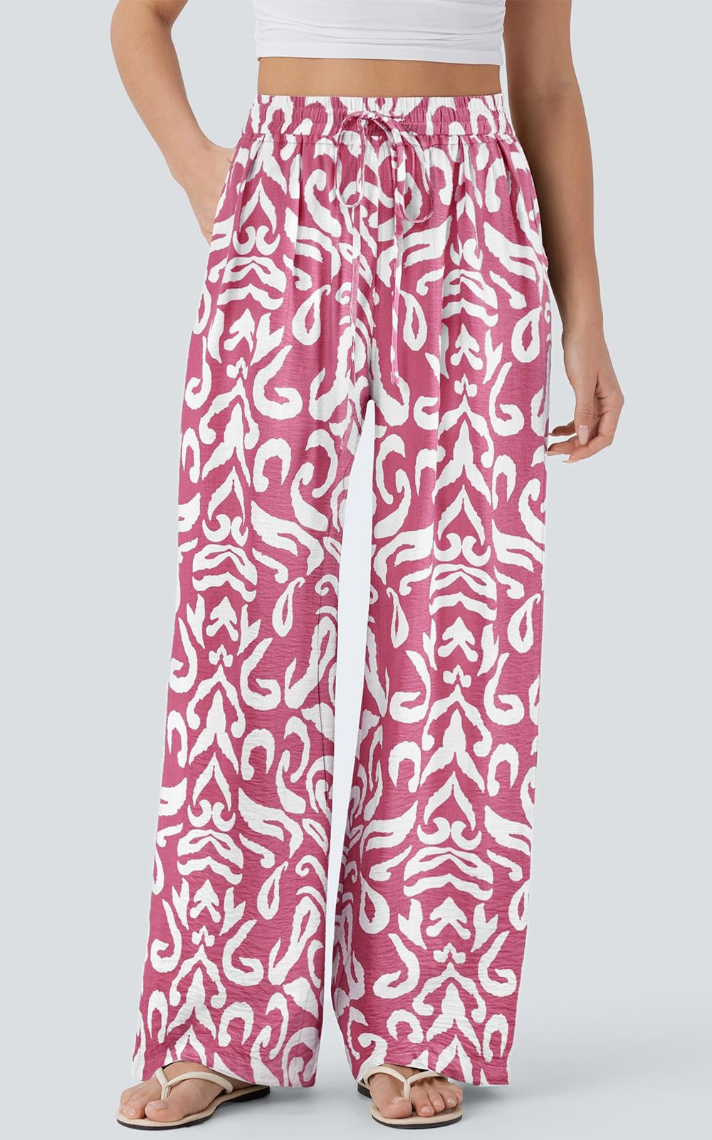 PRETTYGARDEN Womens Pants Elastic Waist Floral Lightweight Palazzo Pants for Women Casual Lounge Wide Leg Pants Woman